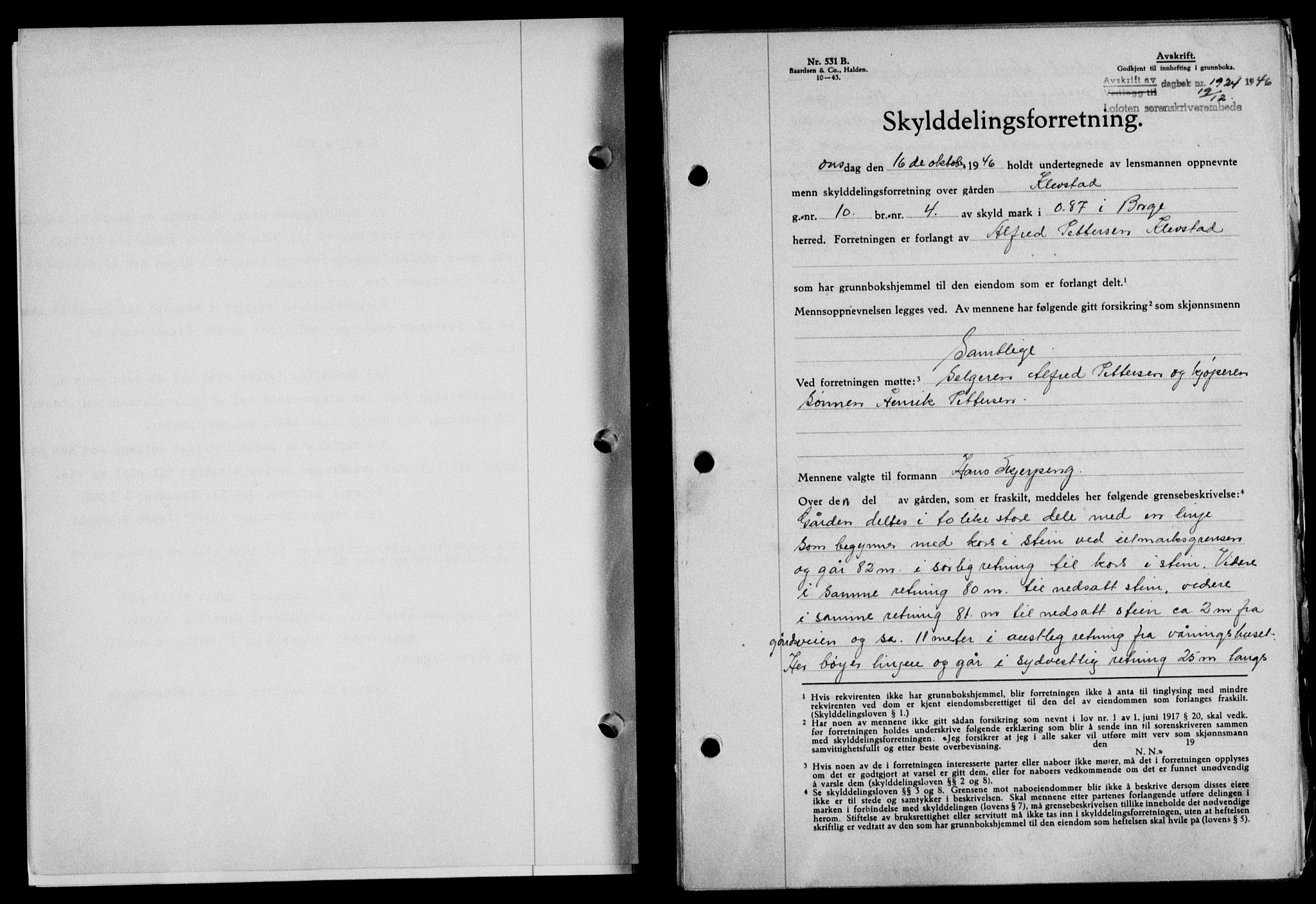 Lofoten sorenskriveri, SAT/A-0017/1/2/2C/L0015a: Mortgage book no. 15a, 1946-1947, Diary no: : 1924/1946