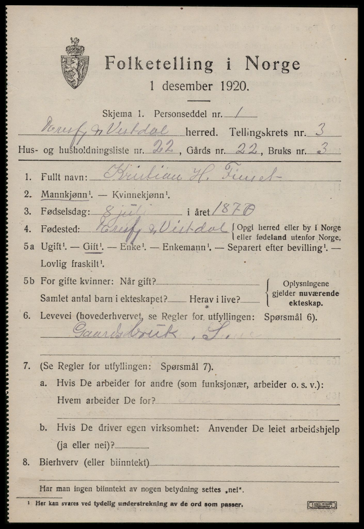 SAT, 1920 census for Eresfjord og Vistdal, 1920, p. 1965