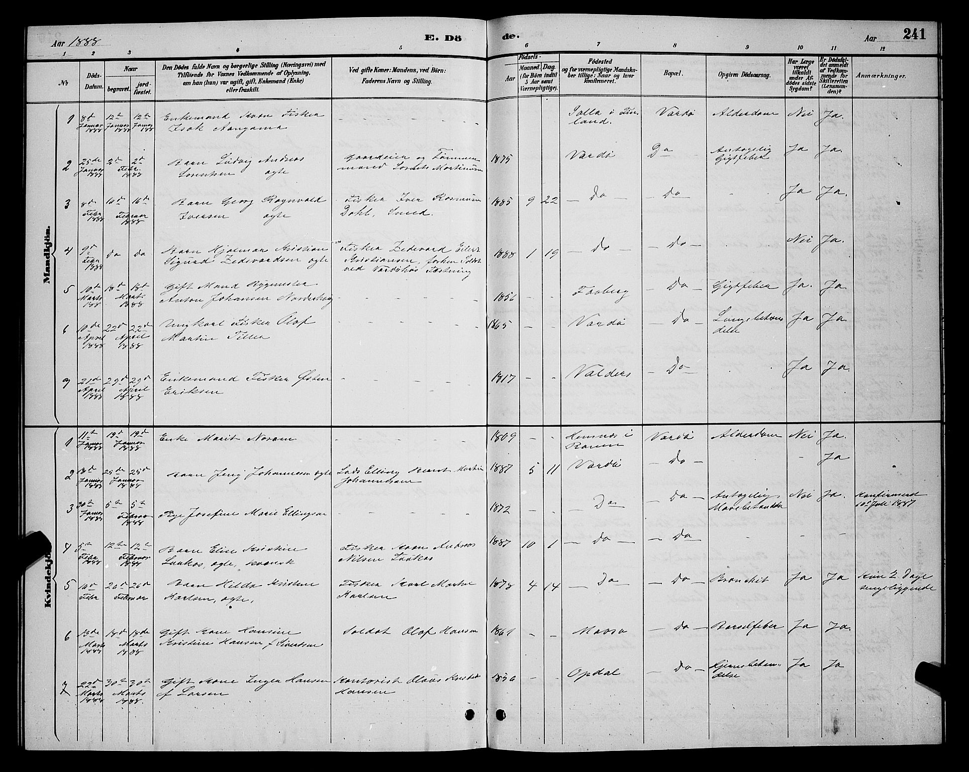 Vardø sokneprestkontor, SATØ/S-1332/H/Hb/L0005klokker: Parish register (copy) no. 5, 1887-1892, p. 241