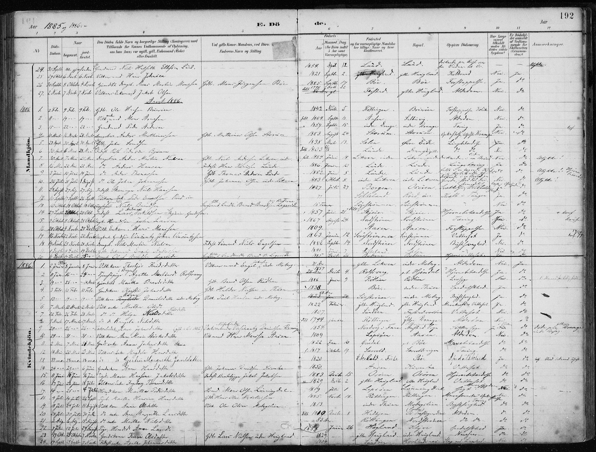 Os sokneprestembete, SAB/A-99929: Parish register (official) no. B 1, 1885-1902, p. 192