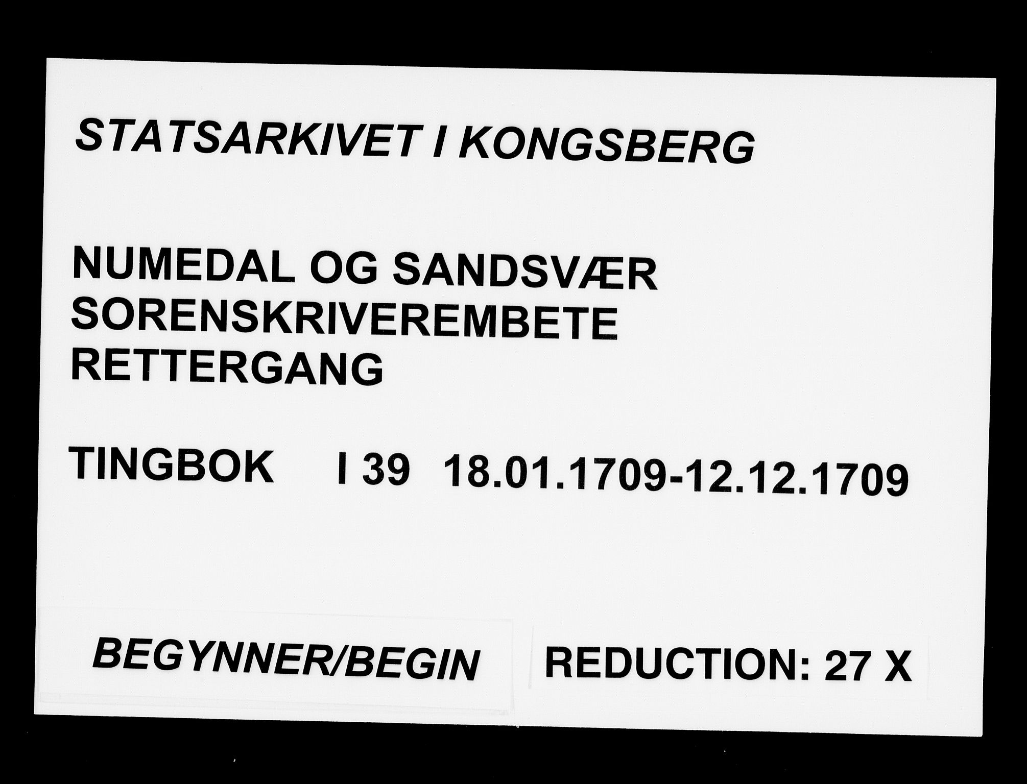Numedal og Sandsvær sorenskriveri, SAKO/A-128/F/Fa/Faa/L0039: Tingbøker, 1709