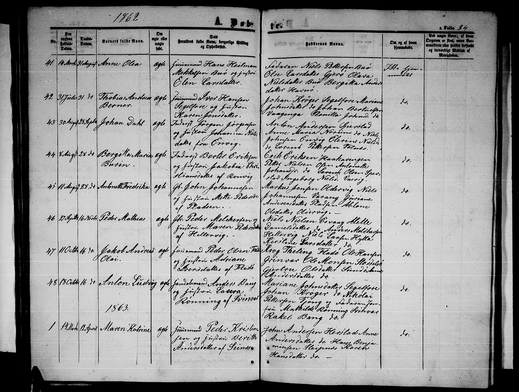 Ministerialprotokoller, klokkerbøker og fødselsregistre - Nordland, SAT/A-1459/841/L0619: Parish register (copy) no. 841C03, 1856-1876, p. 34
