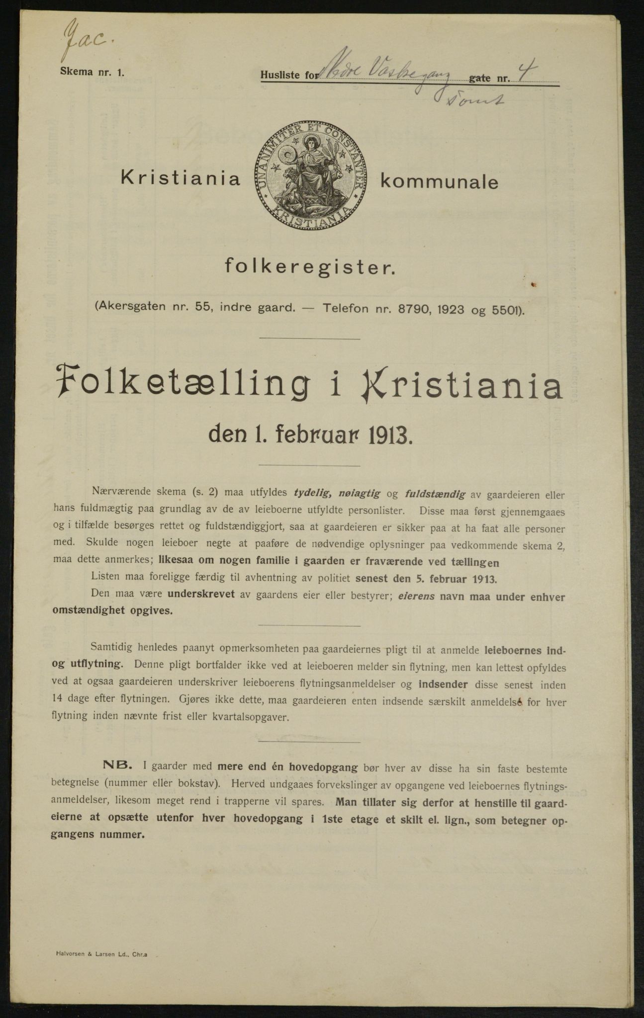 OBA, Municipal Census 1913 for Kristiania, 1913, p. 69500