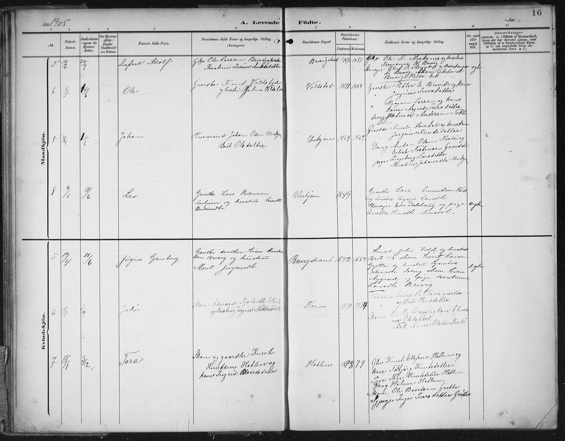 Ministerialprotokoller, klokkerbøker og fødselsregistre - Møre og Romsdal, AV/SAT-A-1454/545/L0589: Parish register (copy) no. 545C03, 1902-1937, p. 16