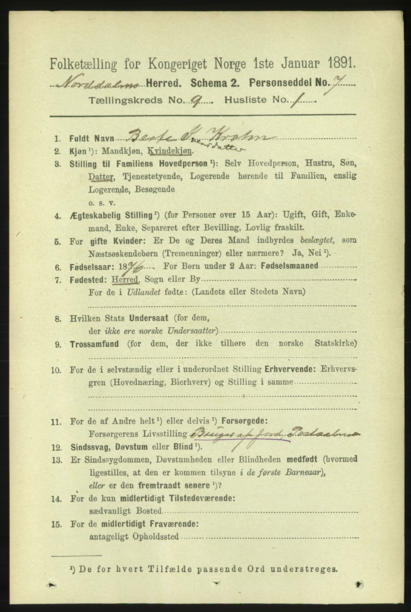 RA, 1891 census for 1524 Norddal, 1891, p. 1853