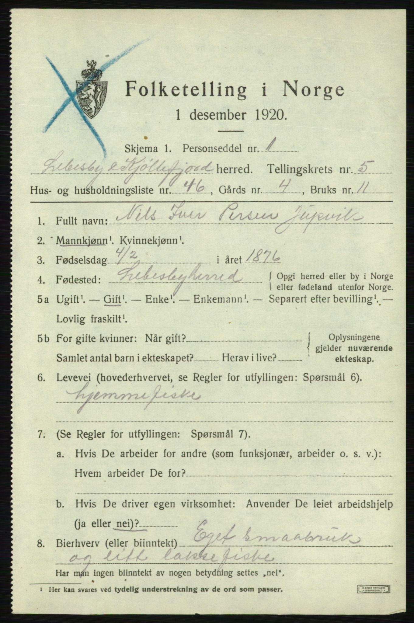 SATØ, 1920 census for Lebesby, 1920, p. 2835
