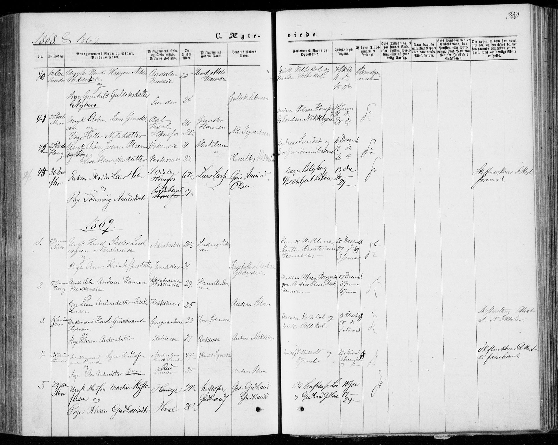 Norderhov kirkebøker, AV/SAKO-A-237/F/Fa/L0013: Parish register (official) no. 13, 1866-1874, p. 350
