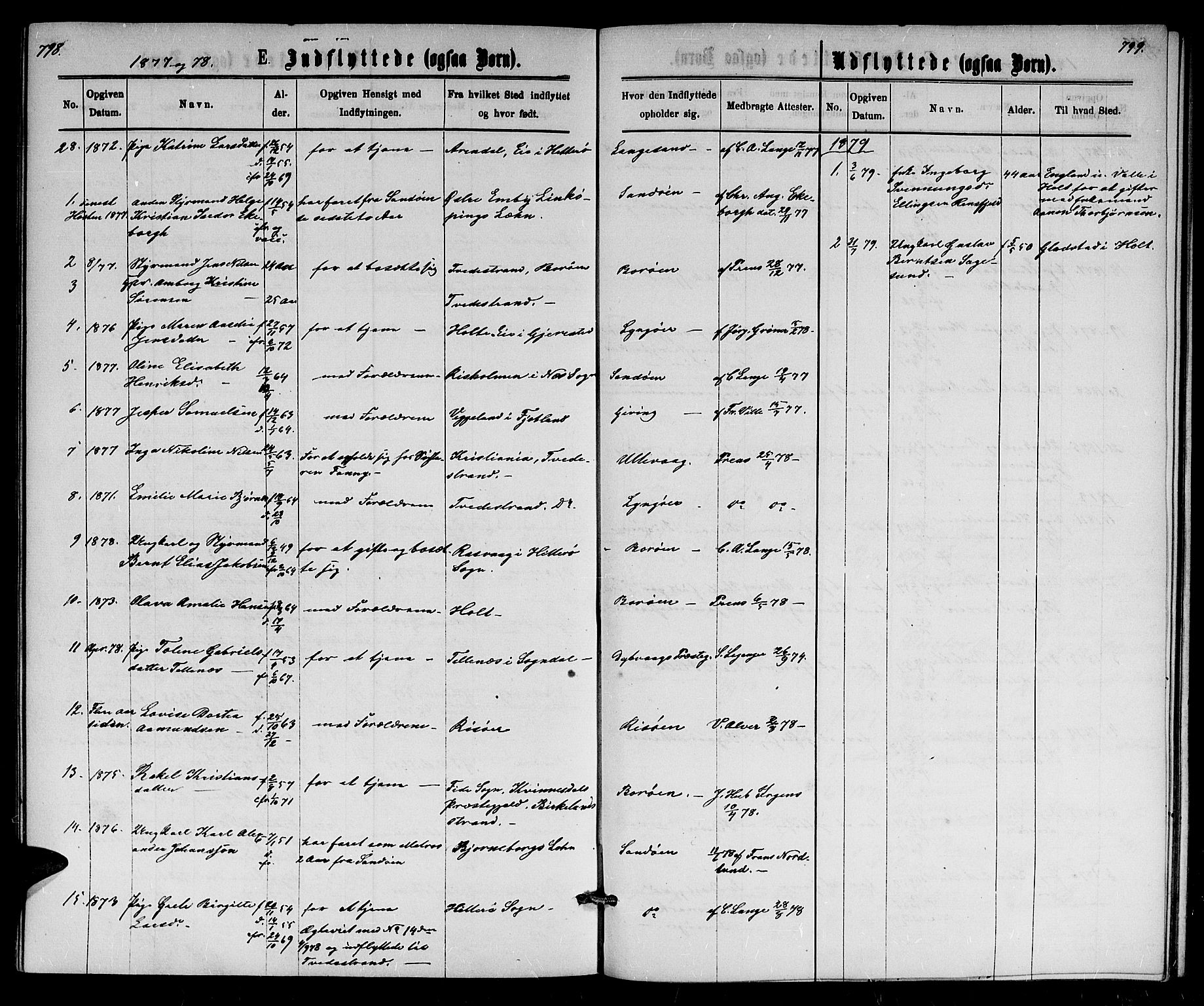 Dypvåg sokneprestkontor, AV/SAK-1111-0007/F/Fb/Fba/L0012: Parish register (copy) no. B 12, 1872-1886, p. 798-799