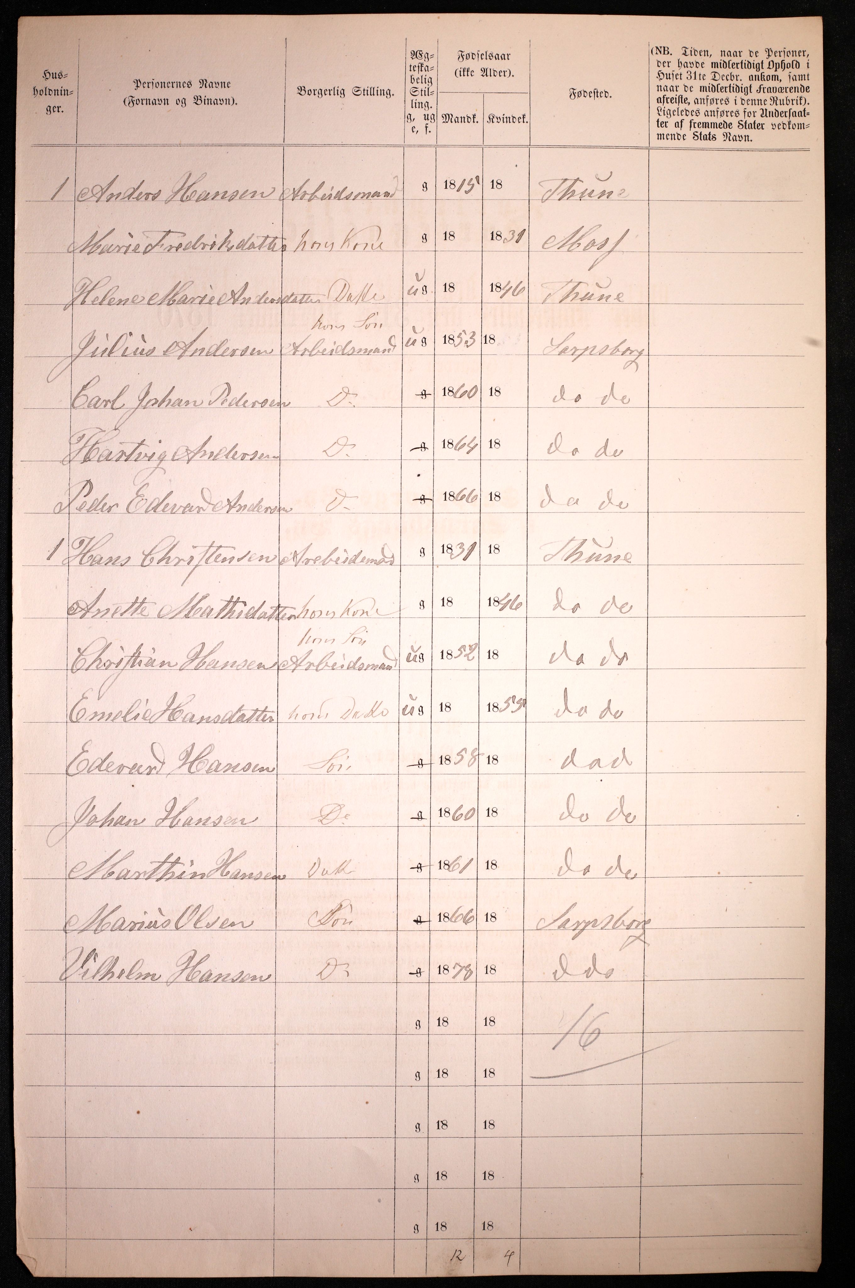 RA, 1870 census for 0102 Sarpsborg, 1870, p. 56