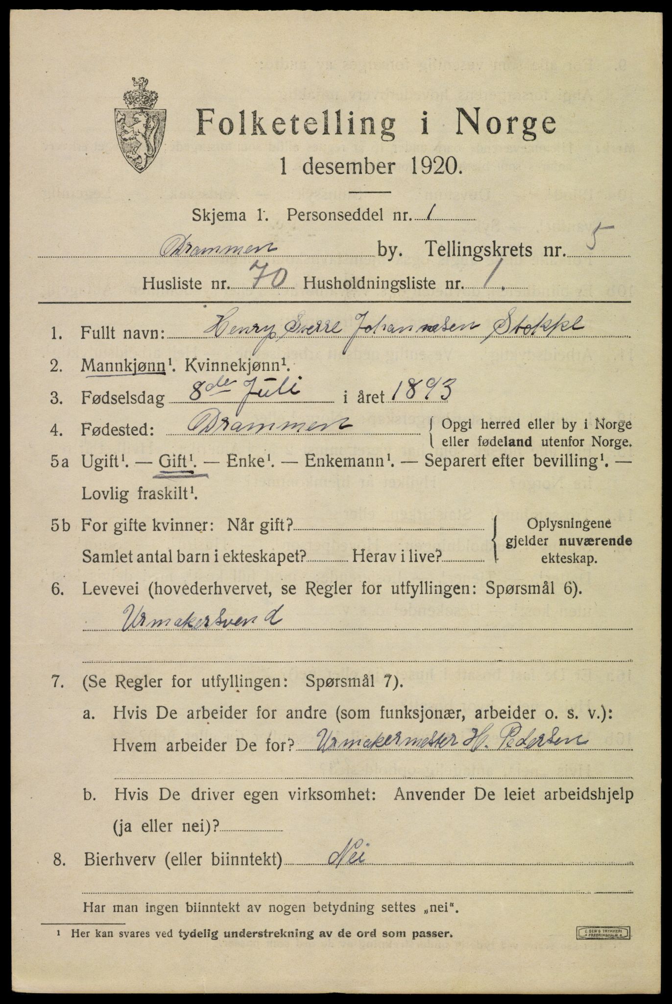 SAKO, 1920 census for Drammen, 1920, p. 37631