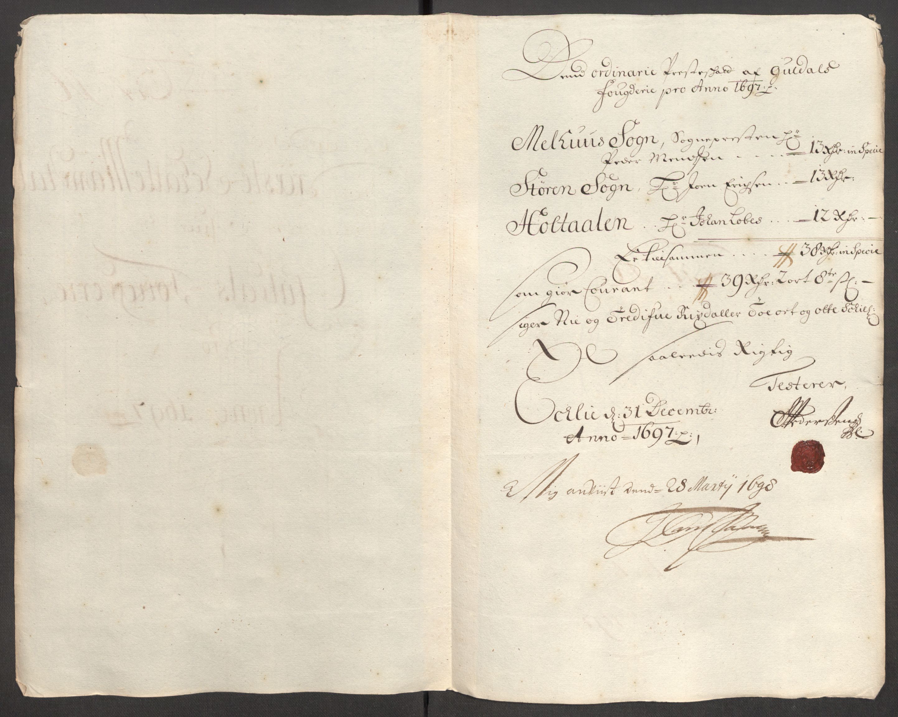 Rentekammeret inntil 1814, Reviderte regnskaper, Fogderegnskap, AV/RA-EA-4092/R60/L3947: Fogderegnskap Orkdal og Gauldal, 1697, p. 411