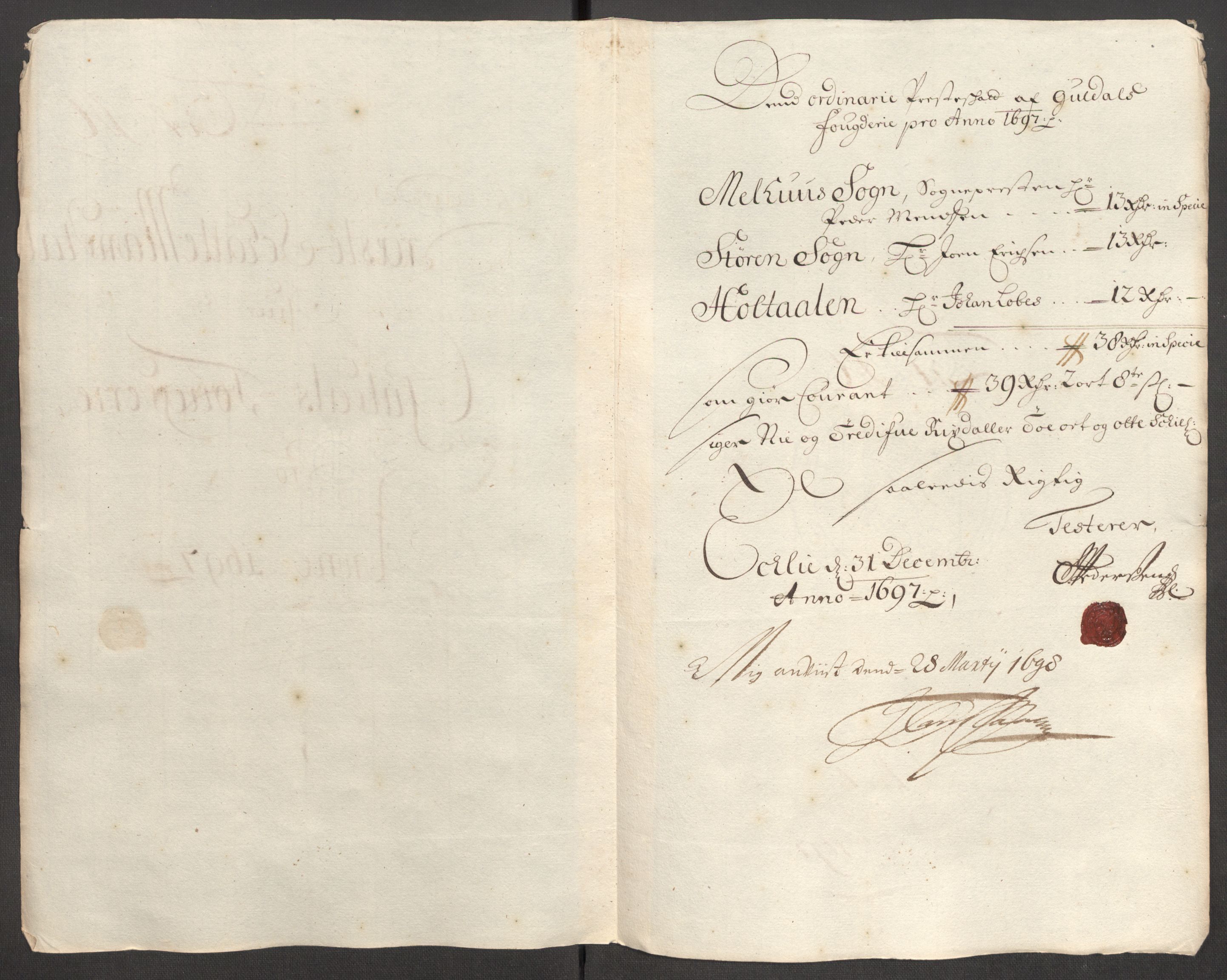 Rentekammeret inntil 1814, Reviderte regnskaper, Fogderegnskap, RA/EA-4092/R60/L3947: Fogderegnskap Orkdal og Gauldal, 1697, p. 411