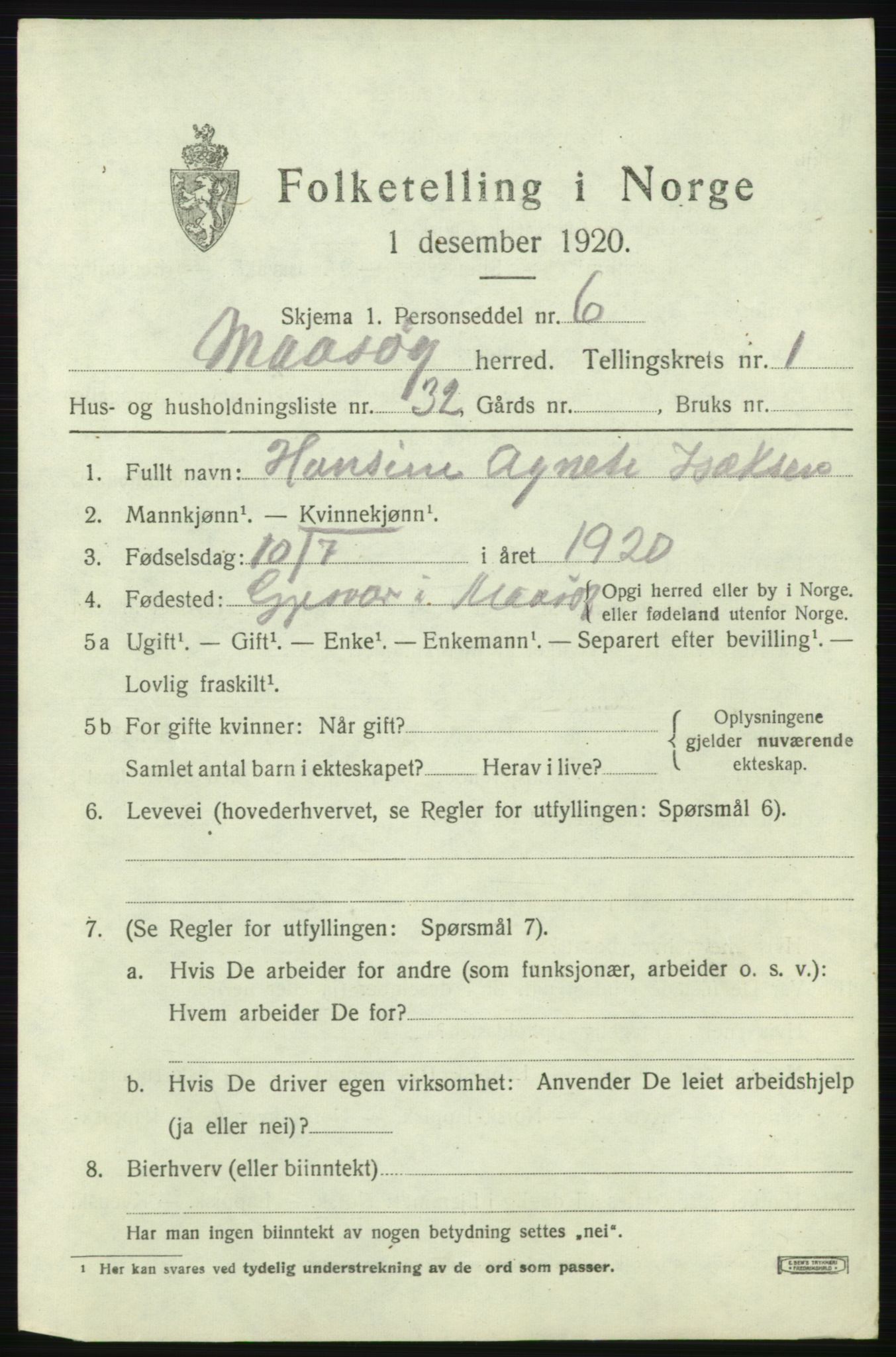 SATØ, 1920 census for Måsøy, 1920, p. 1176