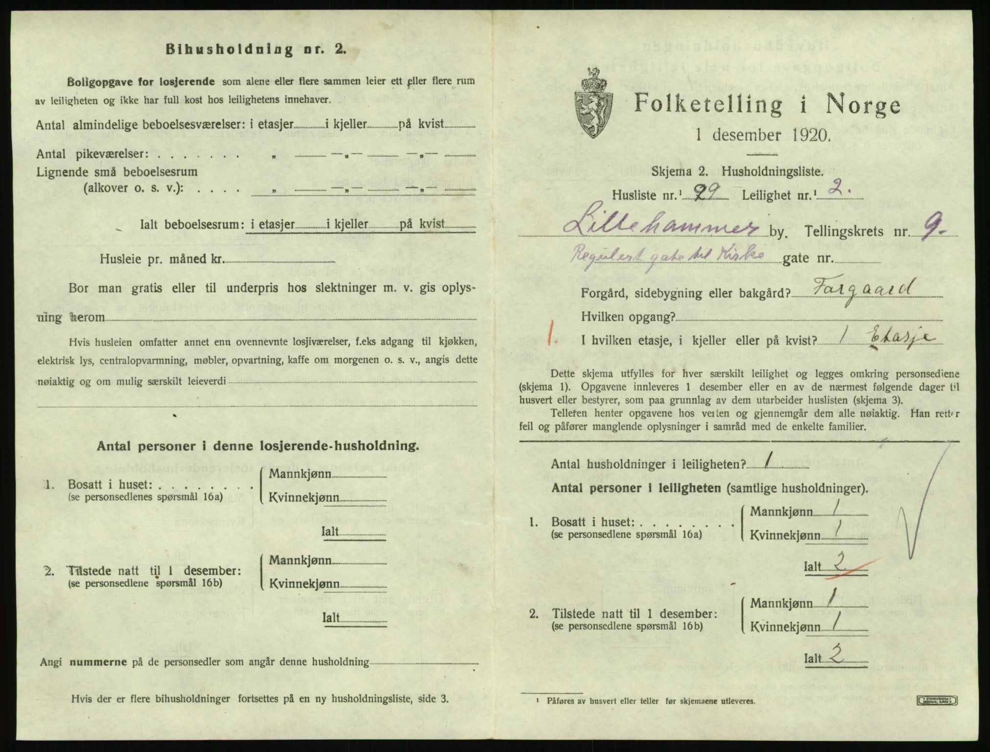 SAH, 1920 census for Lillehammer, 1920, p. 3412