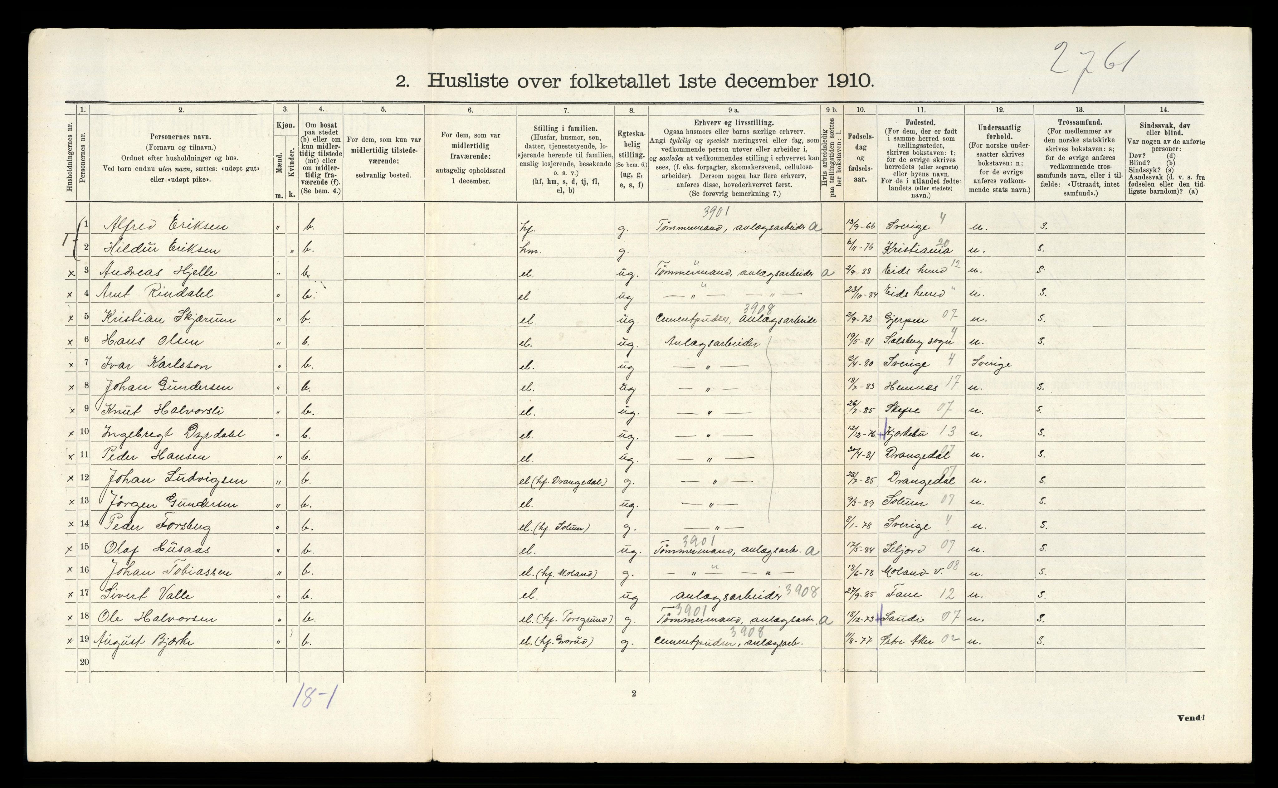 RA, 1910 census for Tinn, 1910, p. 1256