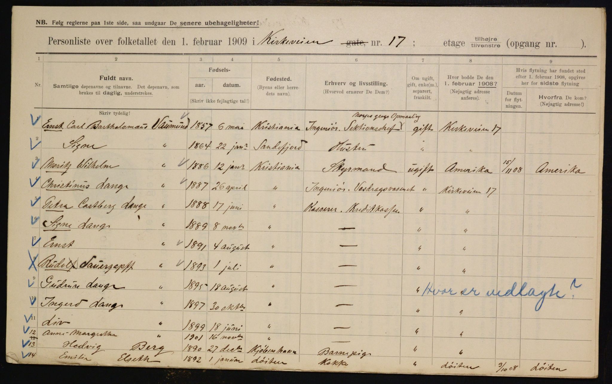 OBA, Municipal Census 1909 for Kristiania, 1909, p. 46475