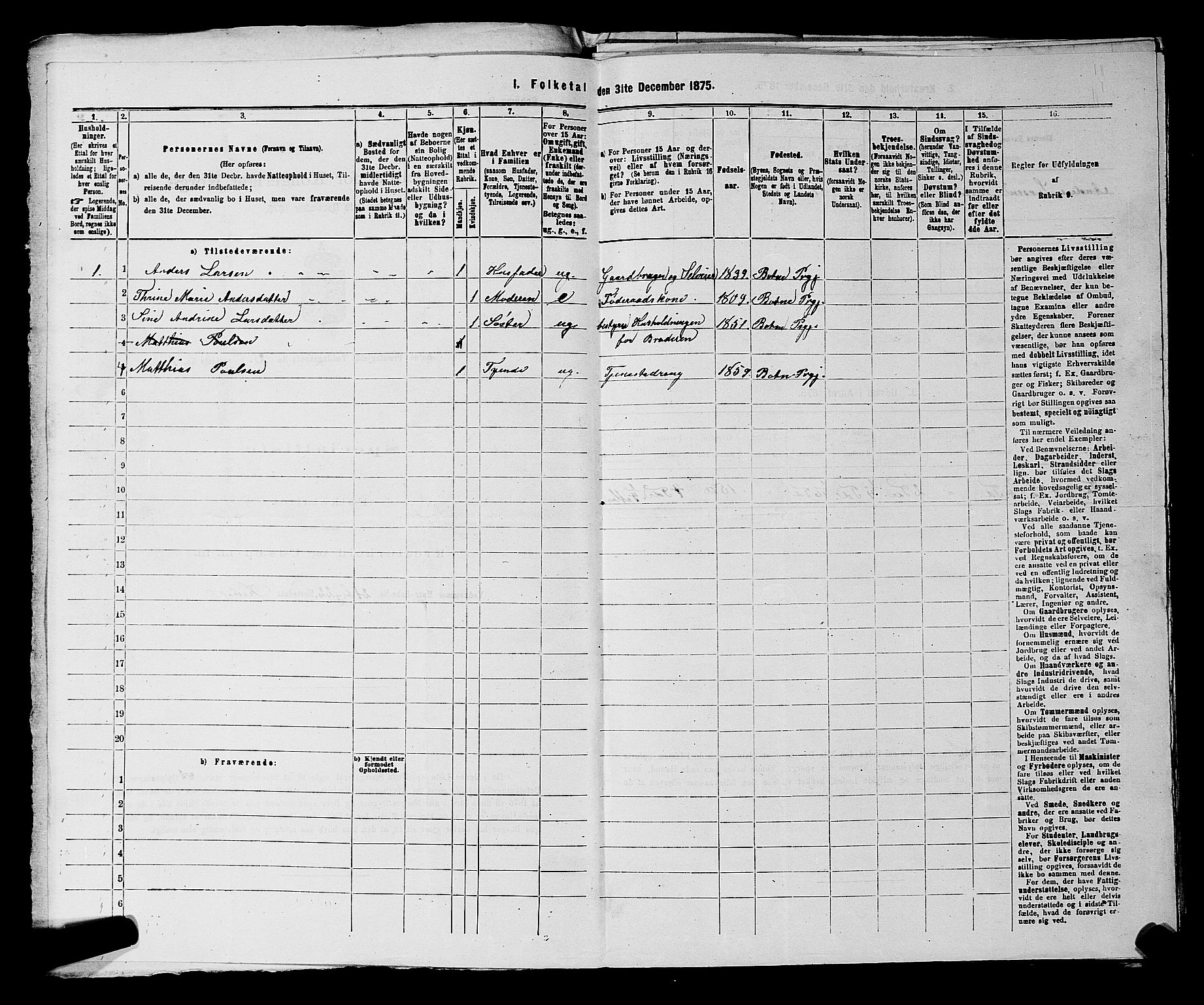 SAKO, 1875 census for 0715P Botne, 1875, p. 160