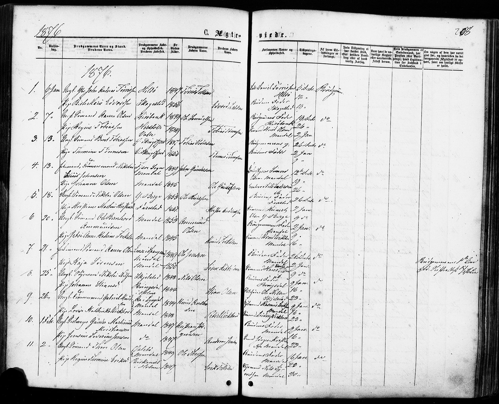 Mandal sokneprestkontor, SAK/1111-0030/F/Fa/Faa/L0015: Parish register (official) no. A 15, 1873-1879, p. 208