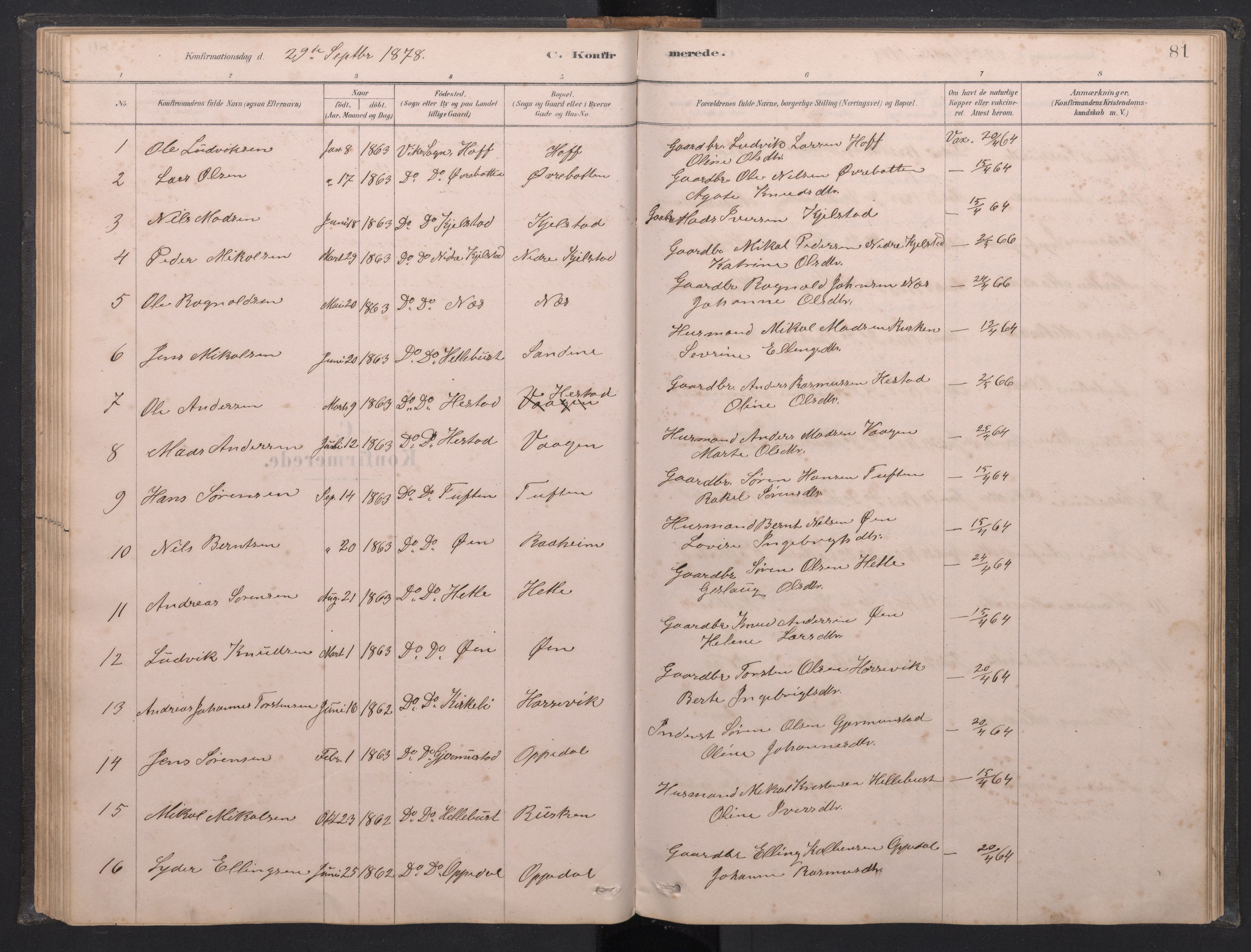 Gaular sokneprestembete, SAB/A-80001/H/Hab: Parish register (copy) no. C 3, 1878-1897, p. 80b-81a