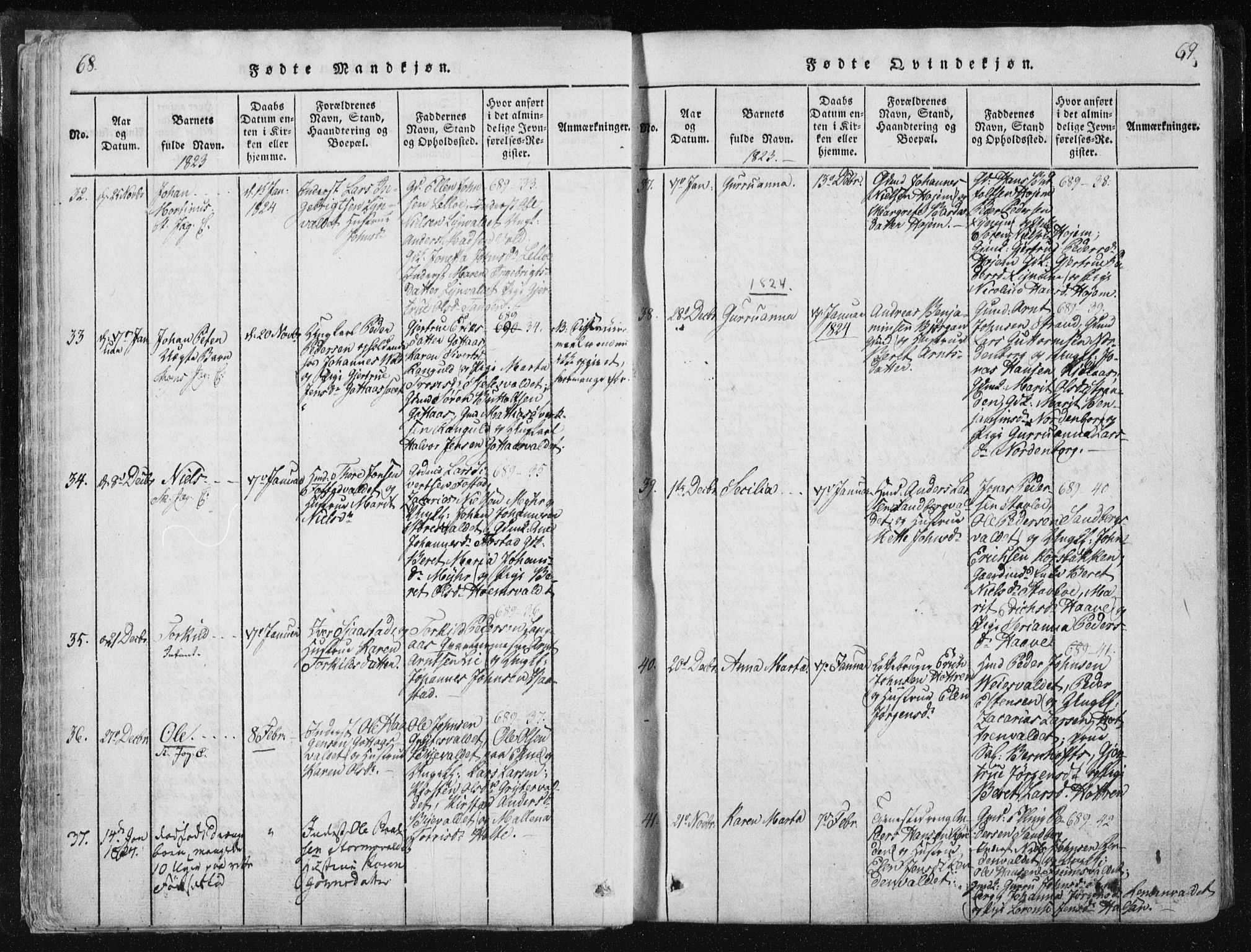 Ministerialprotokoller, klokkerbøker og fødselsregistre - Nord-Trøndelag, SAT/A-1458/717/L0148: Parish register (official) no. 717A04 /1, 1816-1825, p. 68-69
