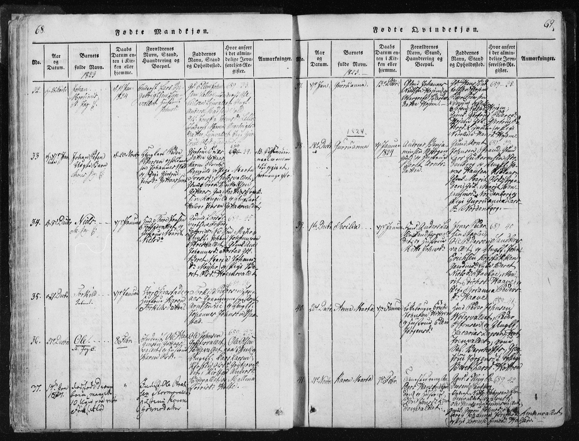 Ministerialprotokoller, klokkerbøker og fødselsregistre - Nord-Trøndelag, AV/SAT-A-1458/717/L0148: Parish register (official) no. 717A04 /1, 1816-1825, p. 68-69