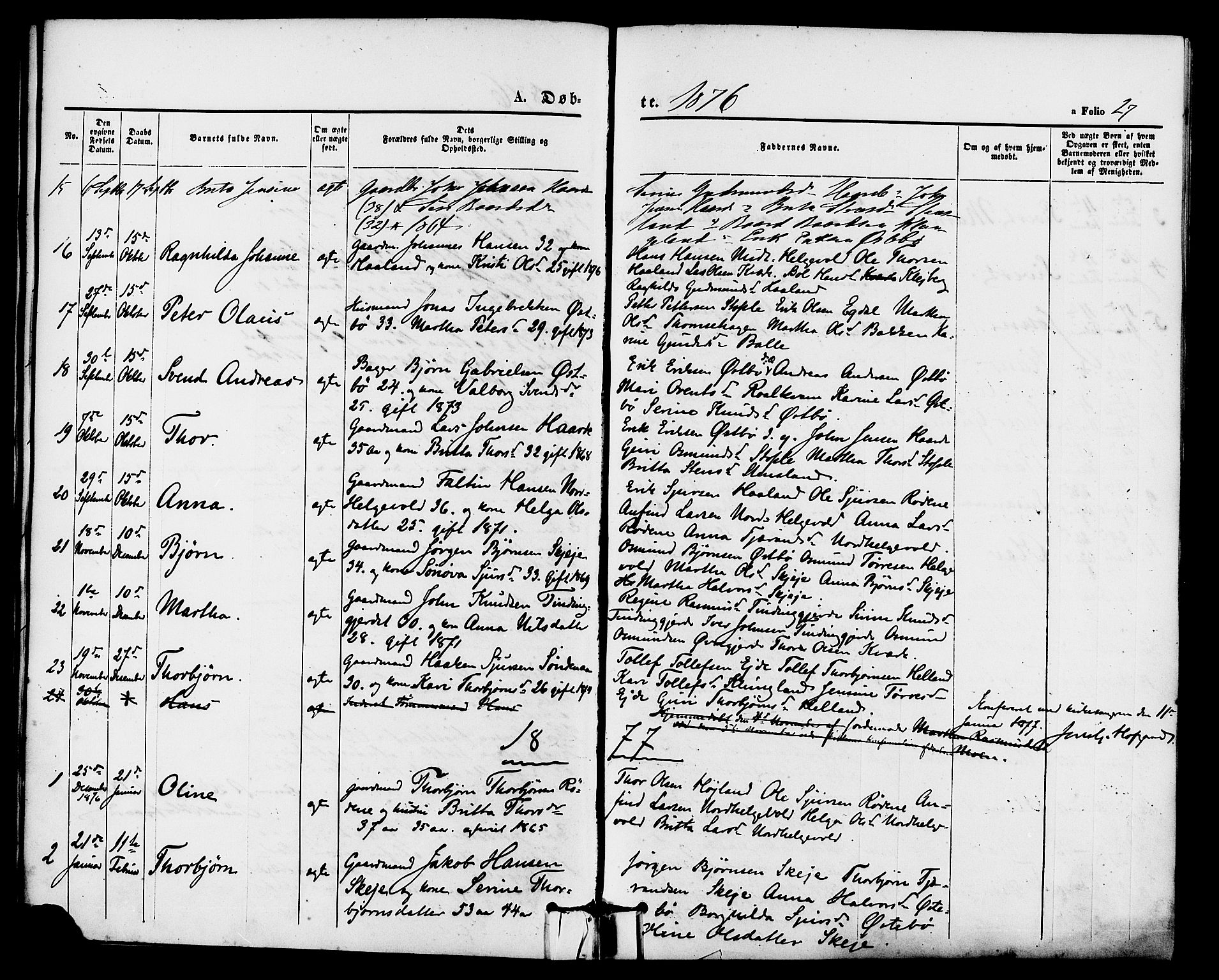 Vikedal sokneprestkontor, AV/SAST-A-101840/01/IV: Parish register (official) no. A 8, 1868-1885, p. 27