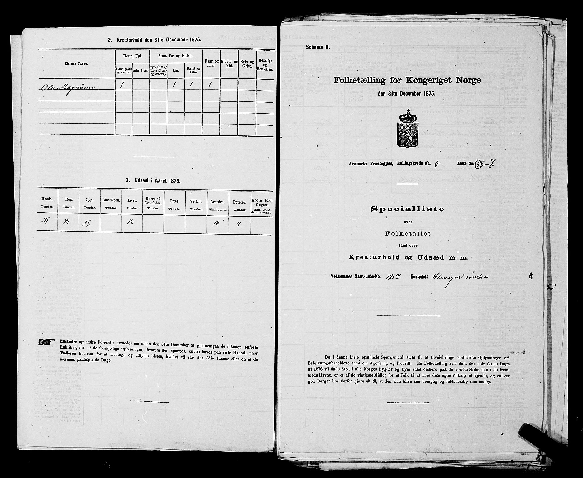 RA, 1875 census for 0118P Aremark, 1875, p. 832