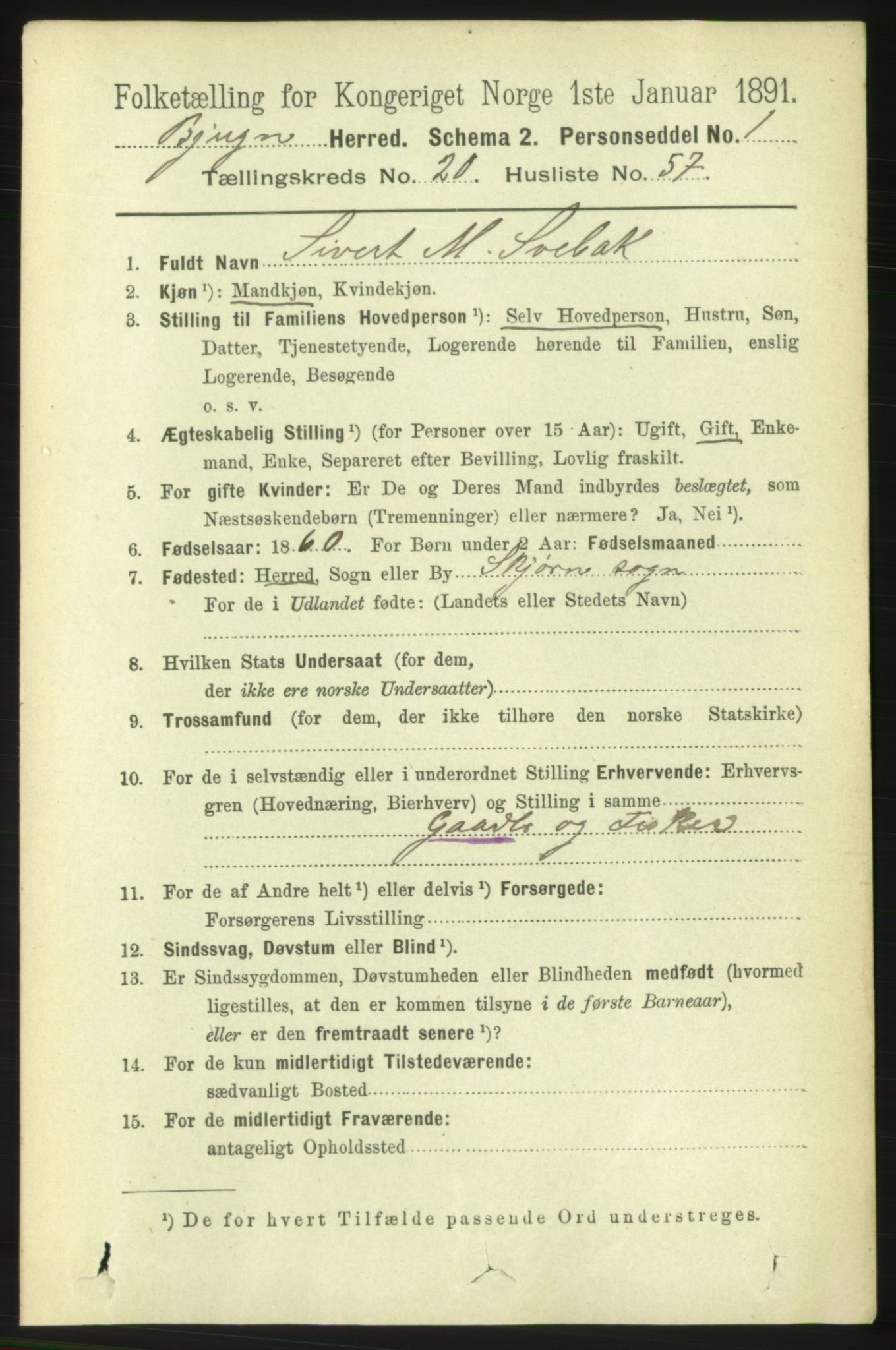 RA, 1891 census for 1627 Bjugn, 1891, p. 5752