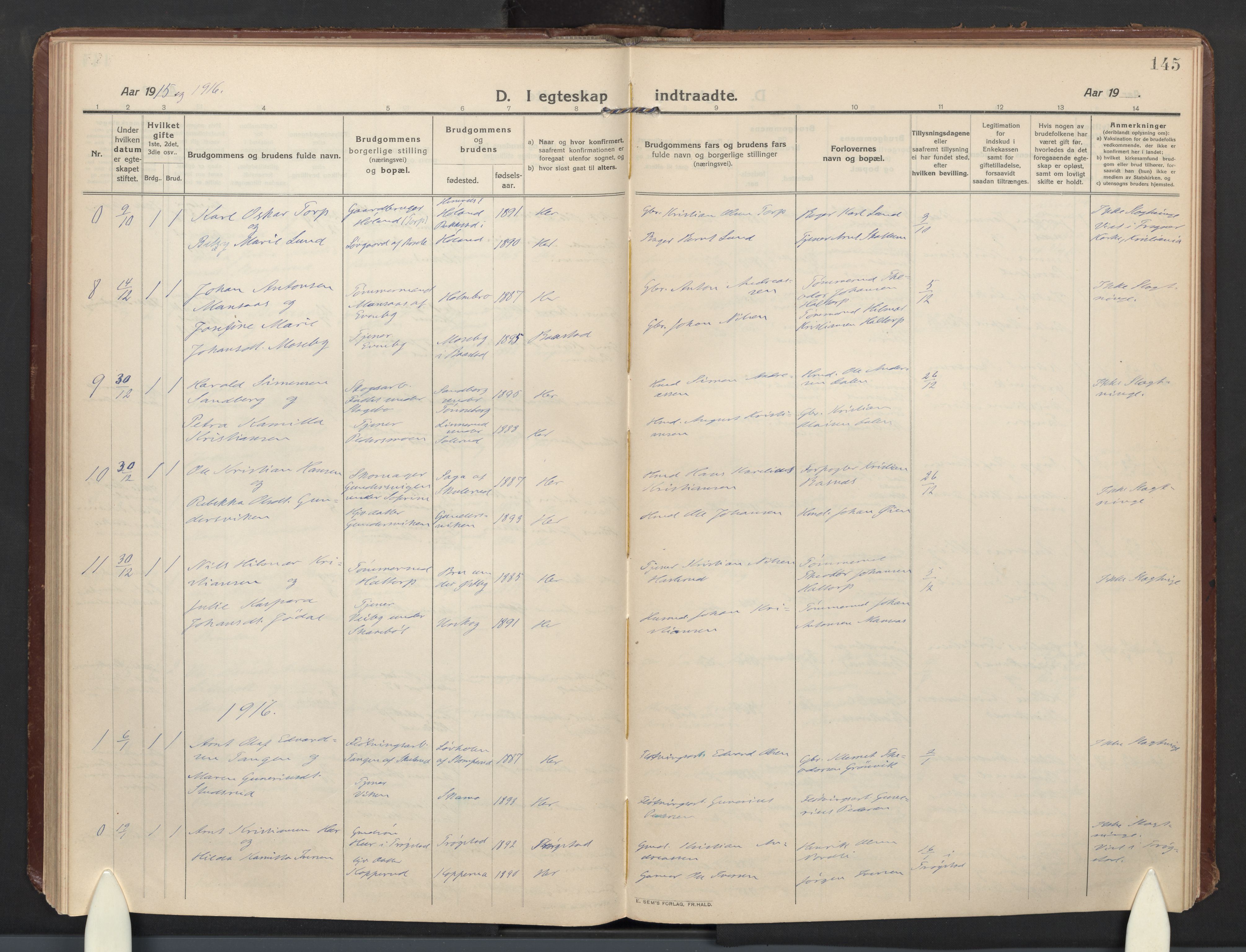 Høland prestekontor Kirkebøker, SAO/A-10346a/F/Fb: Parish register (official) no. II 4, 1913-1924, p. 145