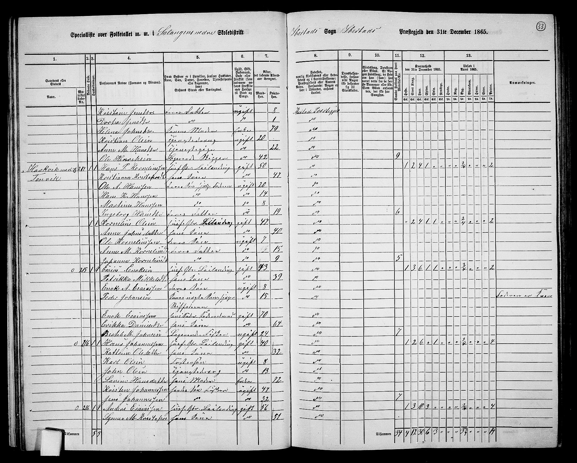 RA, 1865 census for Ibestad, 1865, p. 33