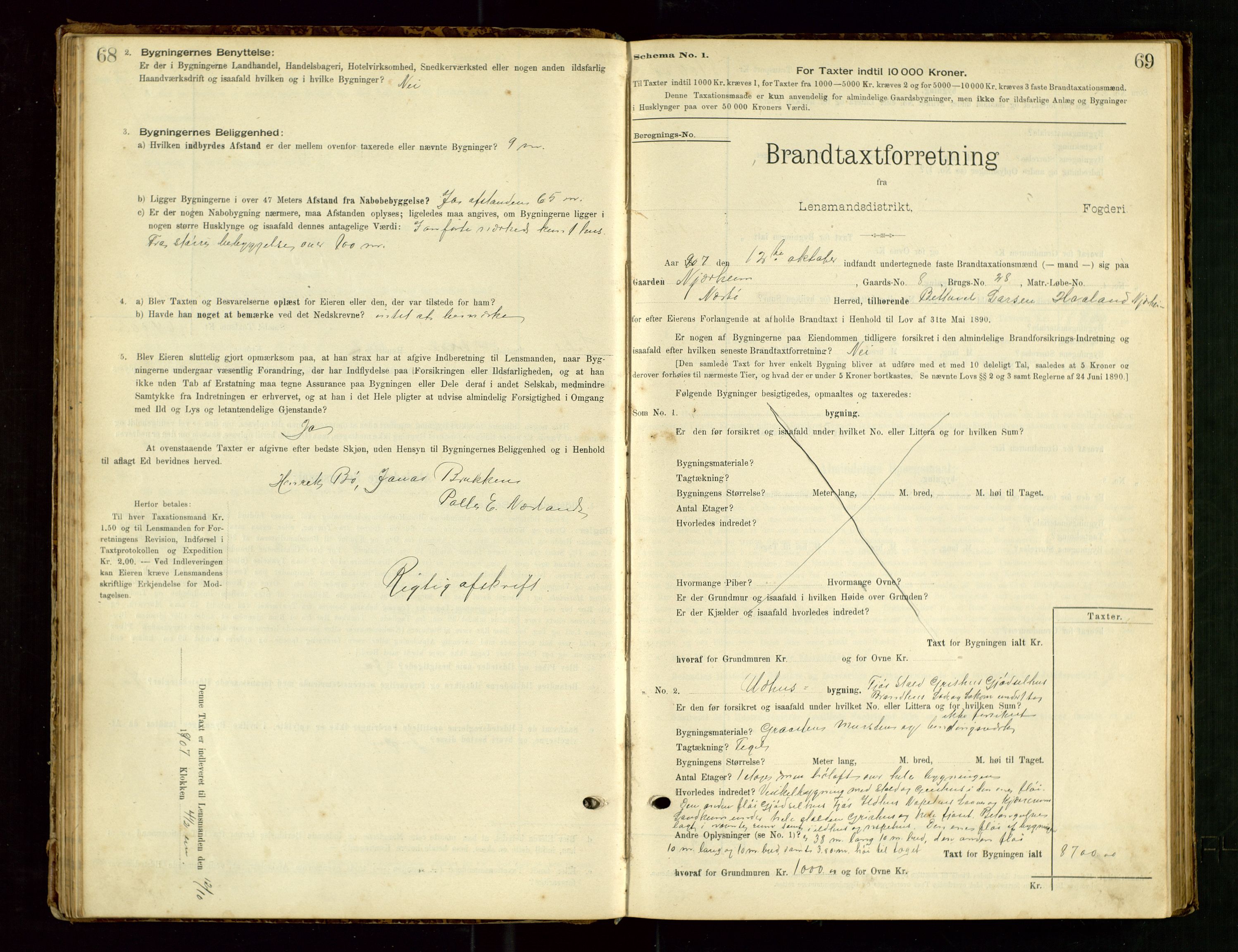 Hå lensmannskontor, SAST/A-100456/Goa/L0003: Takstprotokoll (skjema), 1895-1911, p. 68-69