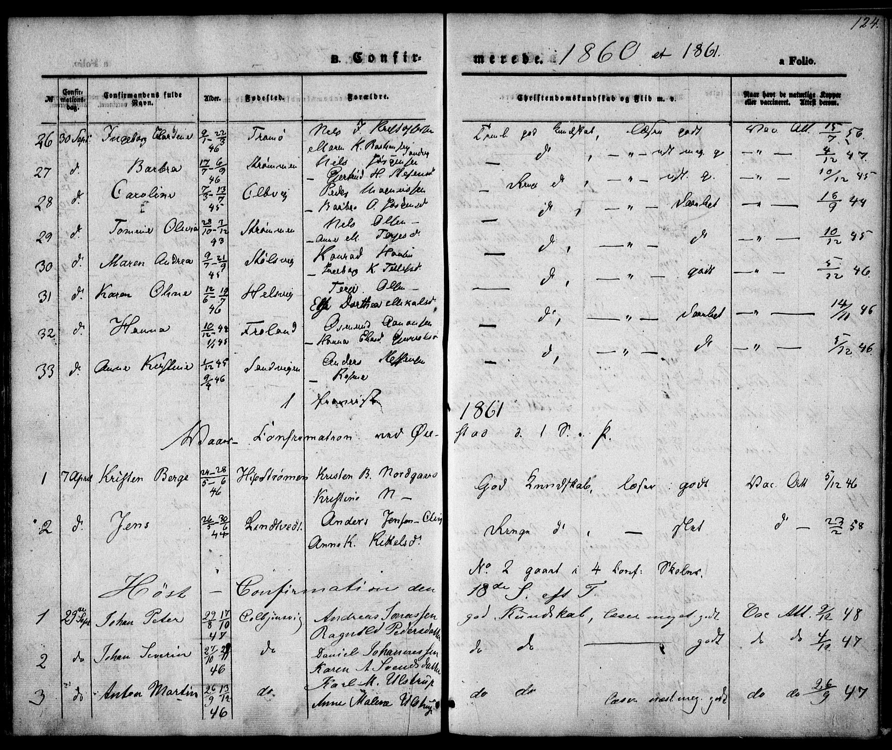 Hisøy sokneprestkontor, SAK/1111-0020/F/Fa/L0001: Parish register (official) no. A 1, 1849-1871, p. 124