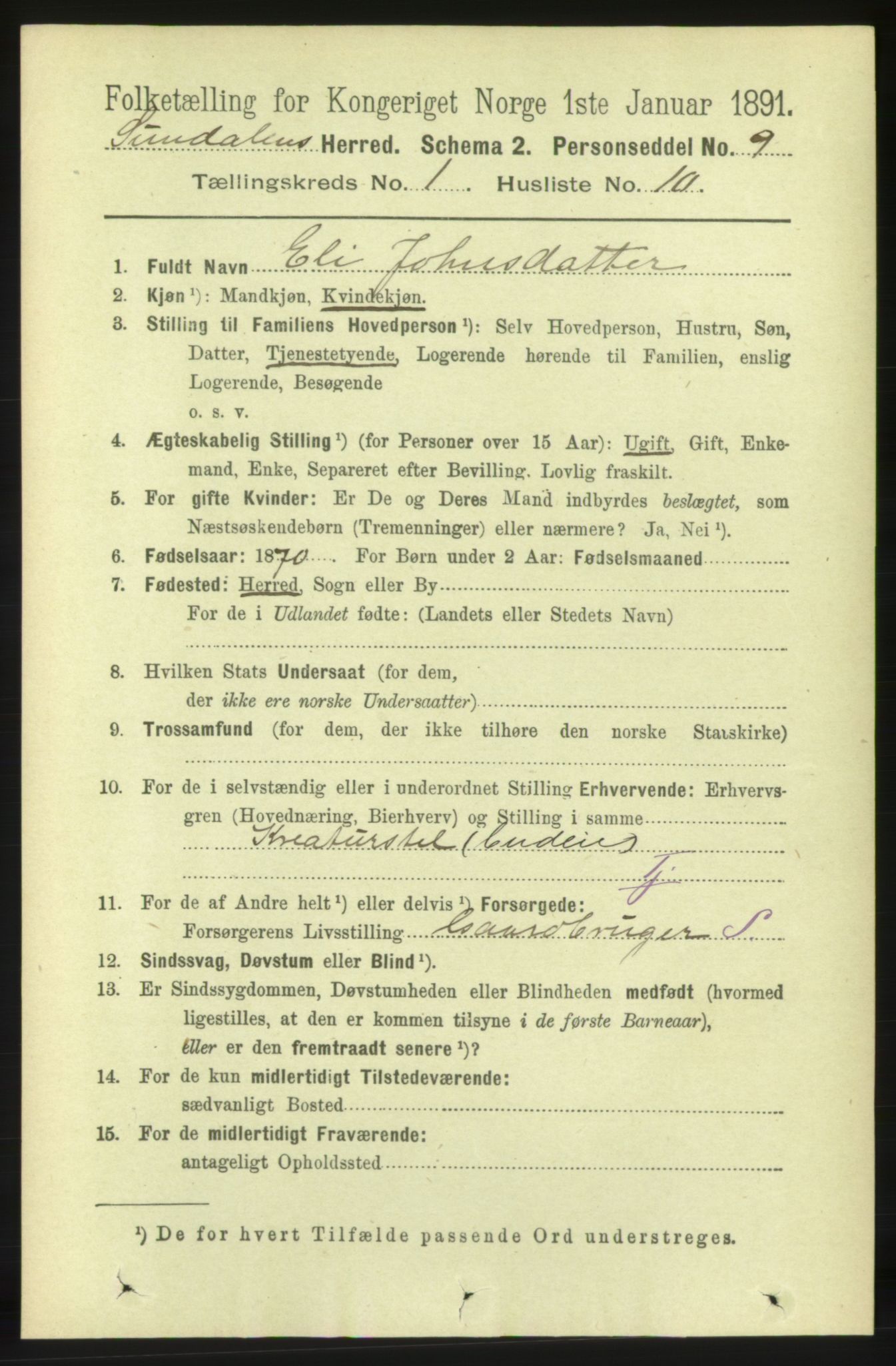 RA, 1891 census for 1563 Sunndal, 1891, p. 110