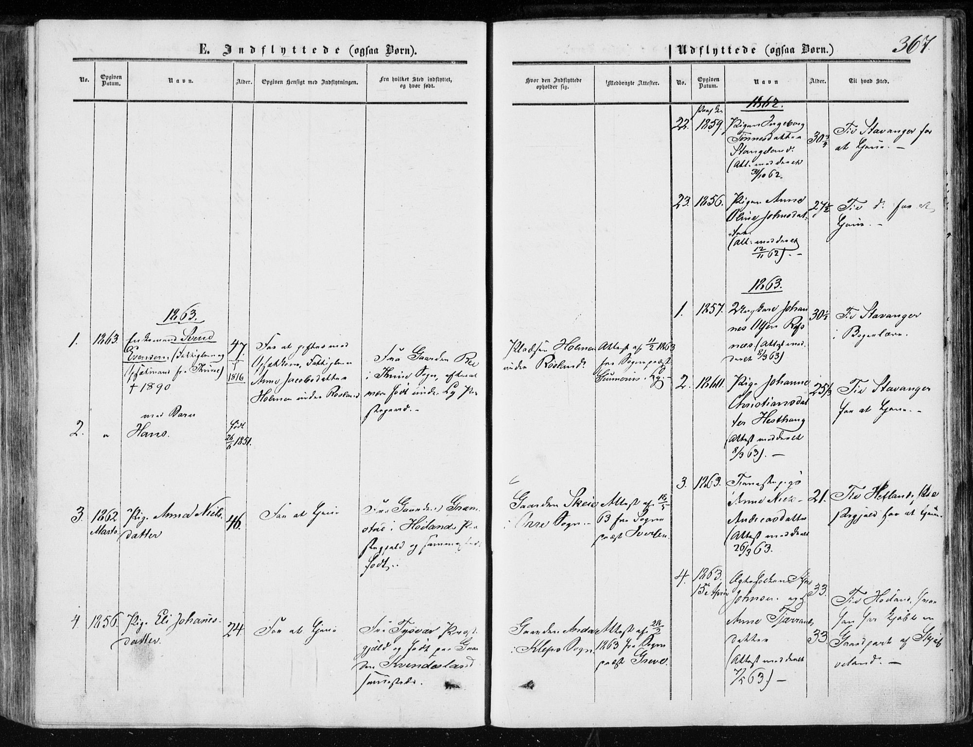 Klepp sokneprestkontor, SAST/A-101803/001/3/30BA/L0005: Parish register (official) no. A 5, 1853-1870, p. 367
