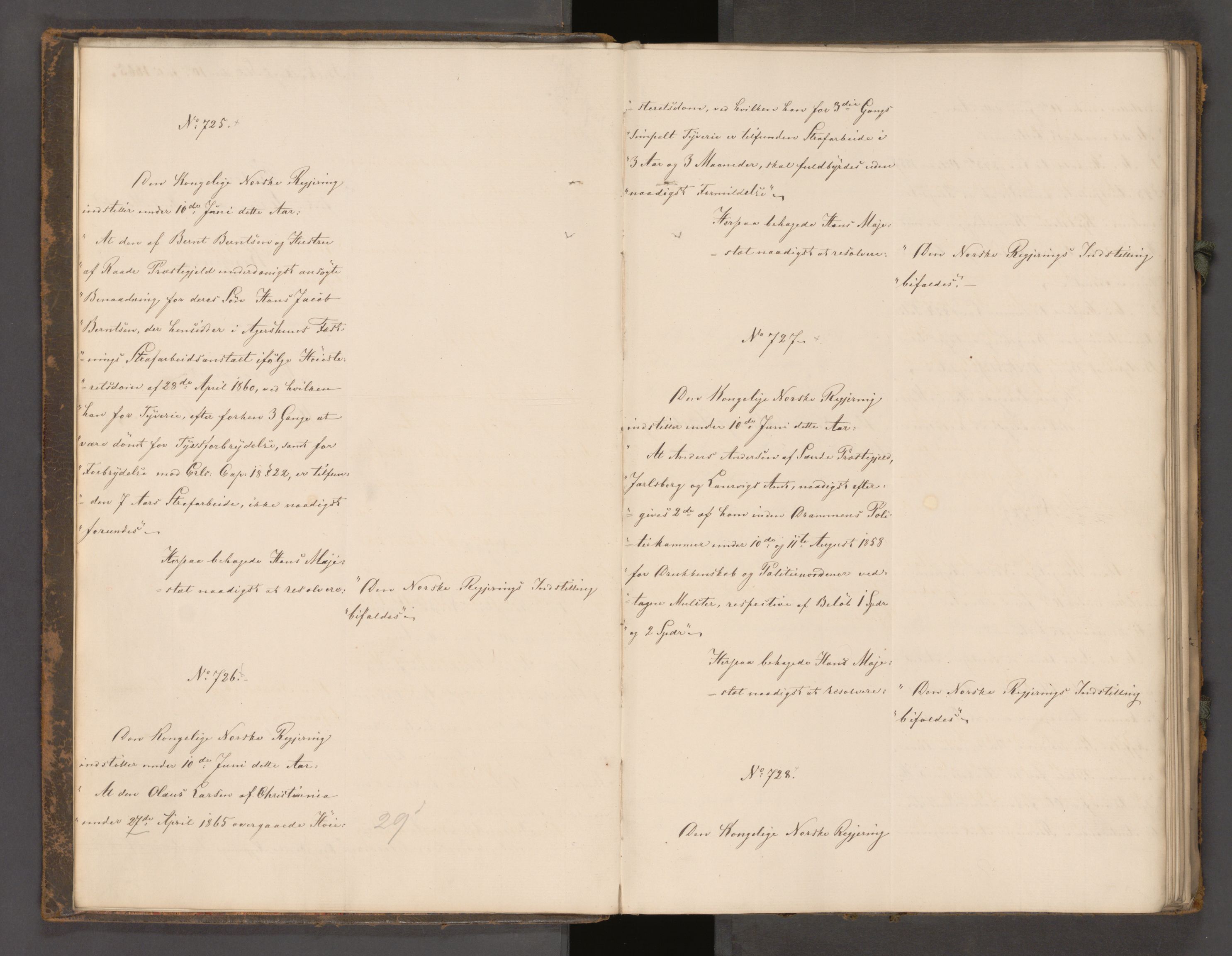 Statsrådssekretariatet, AV/RA-S-1001/A/Ab/L0104: Kgl. res. nr. 724-1001b, 2. halvår, 1865