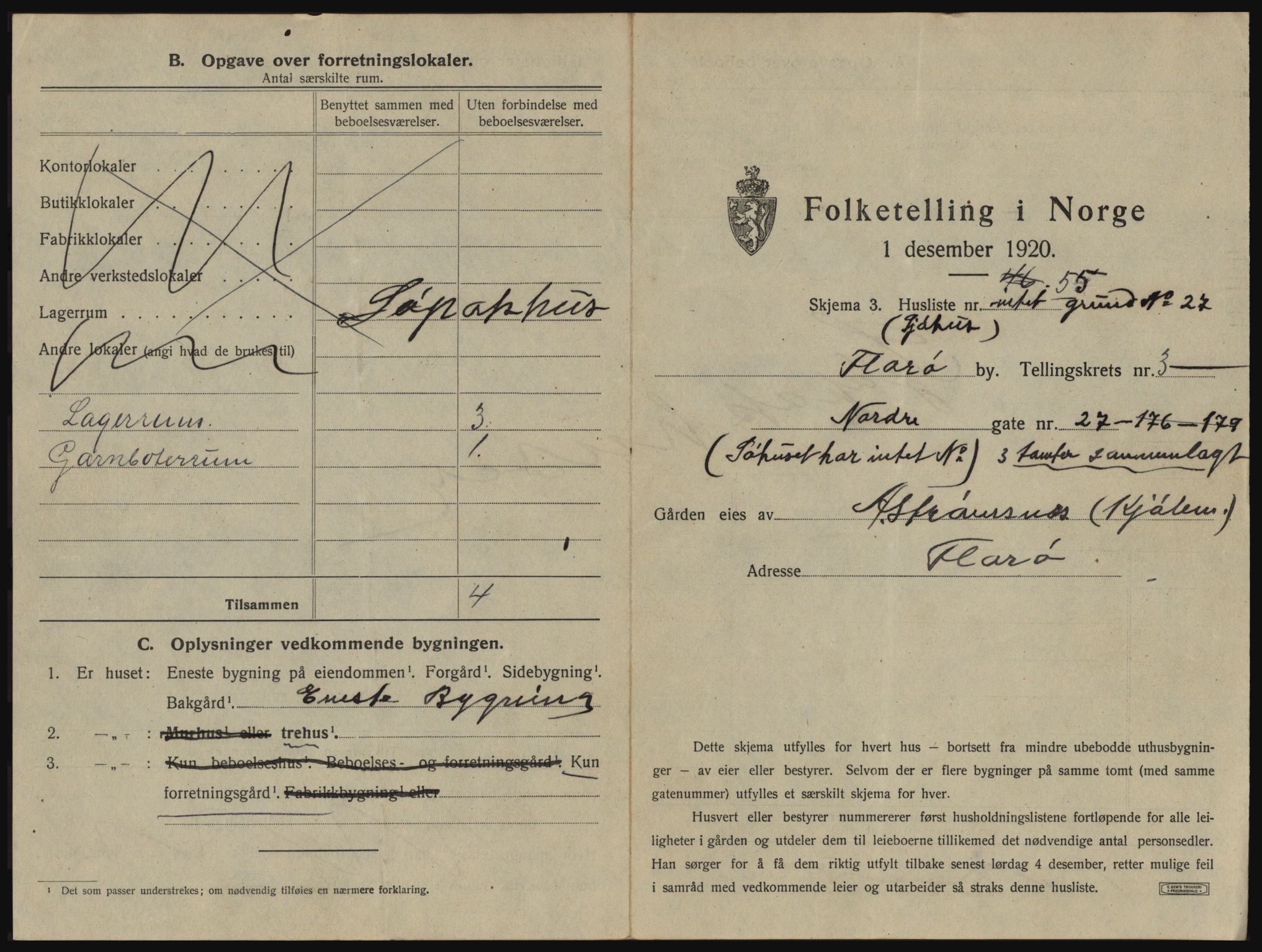 SAB, 1920 census for Florø, 1920, p. 380