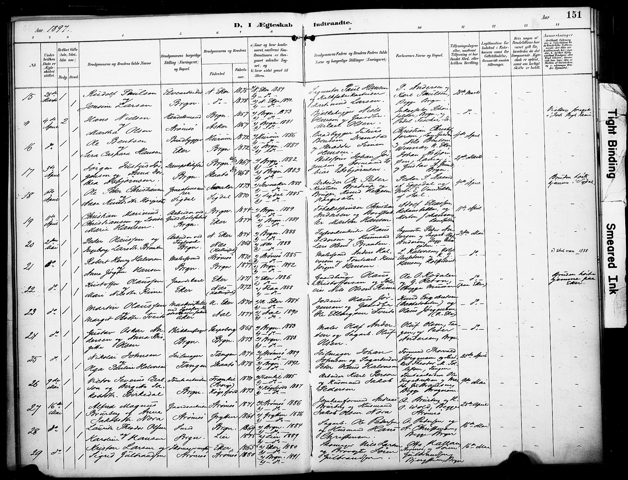Bragernes kirkebøker, AV/SAKO-A-6/F/Fc/L0006: Parish register (official) no. III 6, 1888-1899, p. 151