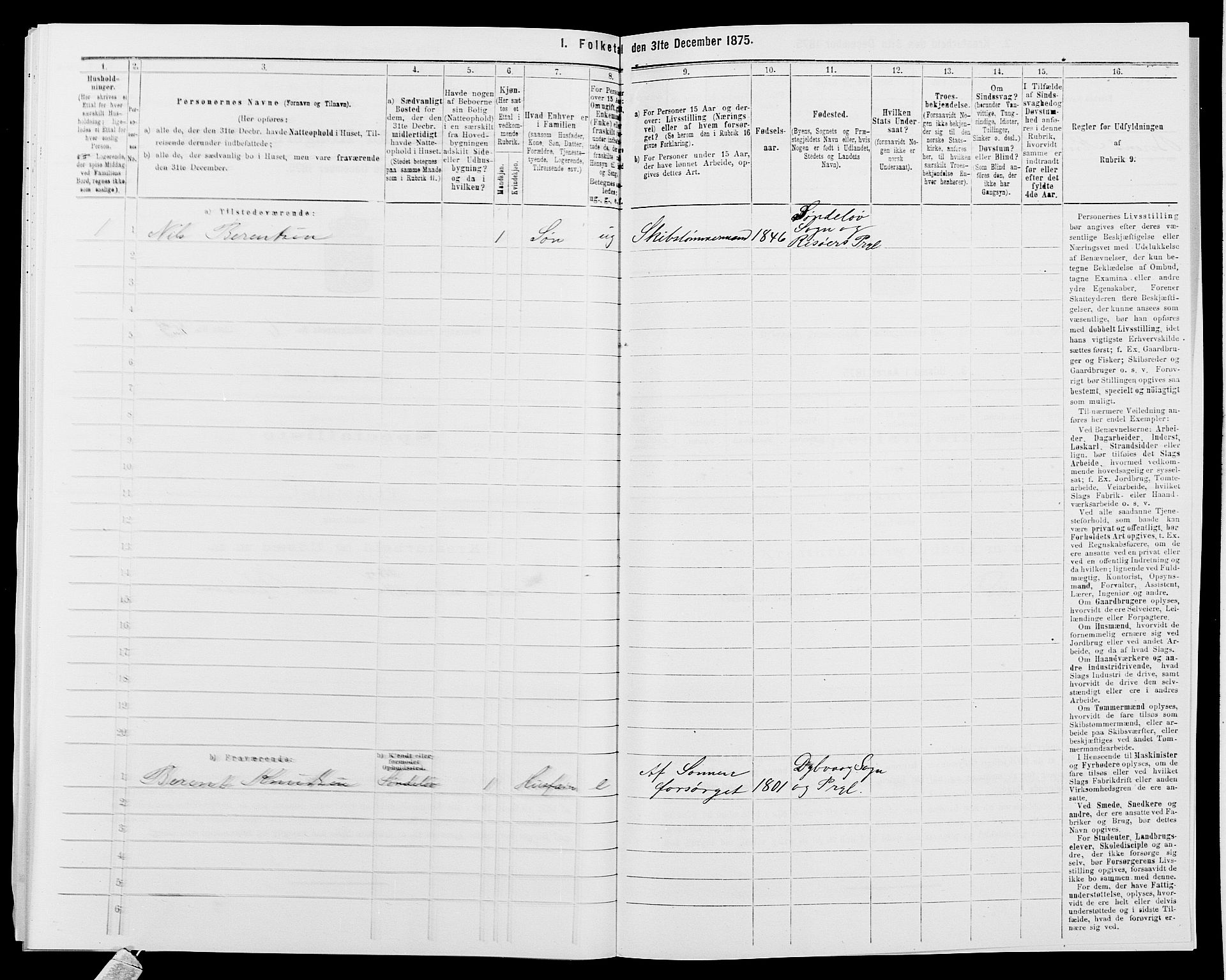 SAK, 1875 census for 0915P Dypvåg, 1875, p. 806