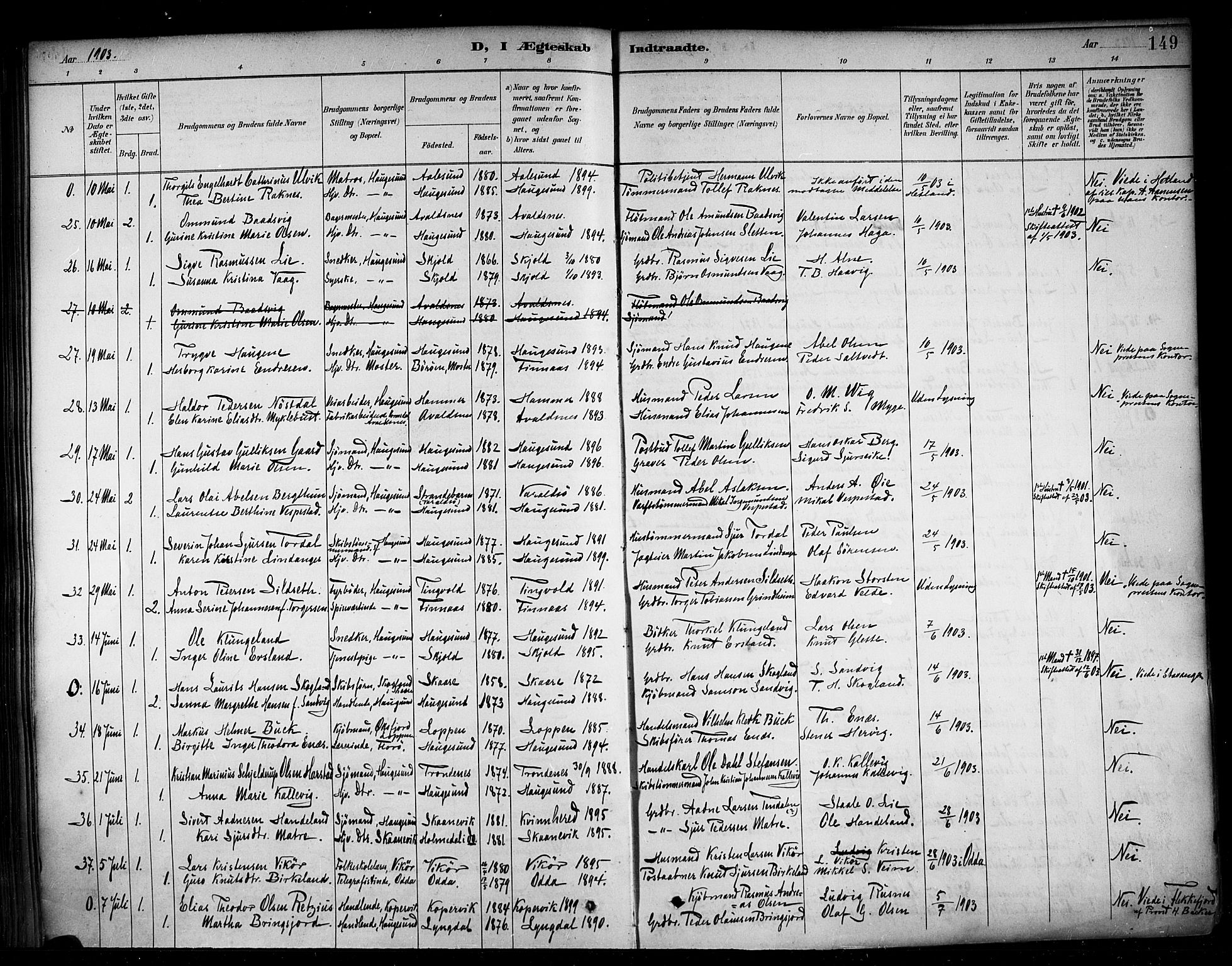 Haugesund sokneprestkontor, AV/SAST-A -101863/H/Ha/Haa/L0005: Parish register (official) no. A 5, 1891-1903, p. 149