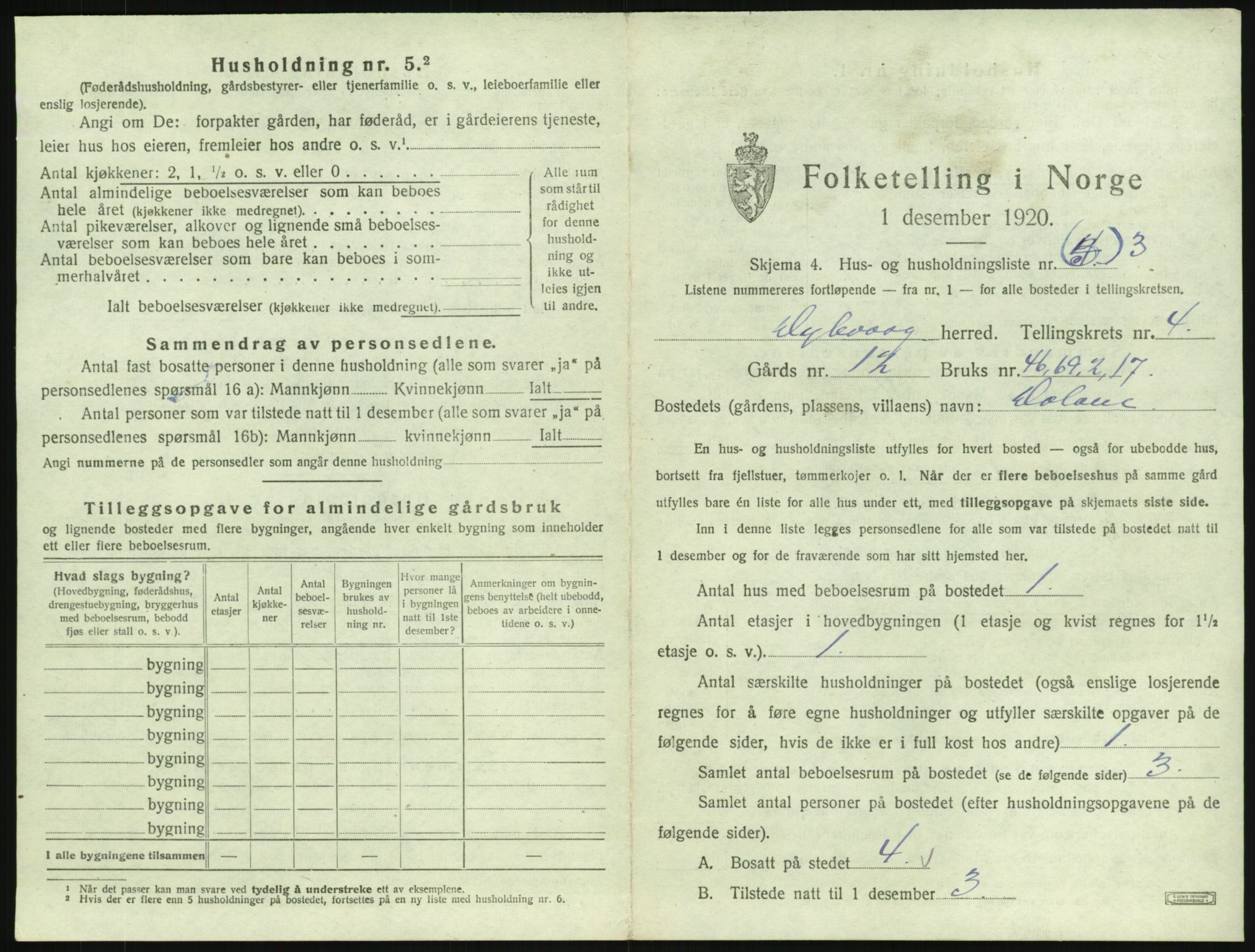 SAK, 1920 census for Dypvåg, 1920, p. 549