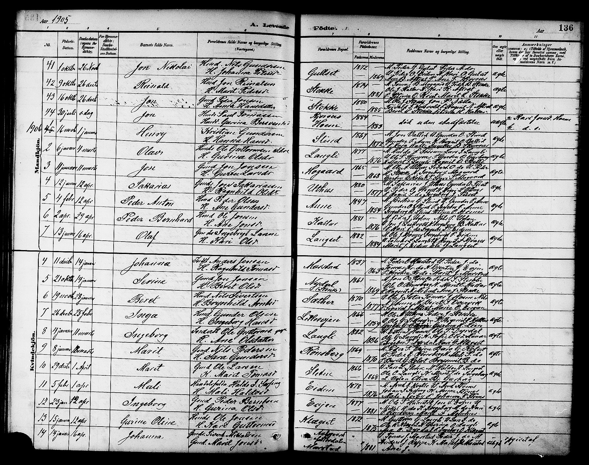 Ministerialprotokoller, klokkerbøker og fødselsregistre - Sør-Trøndelag, SAT/A-1456/695/L1157: Parish register (copy) no. 695C08, 1889-1913, p. 136