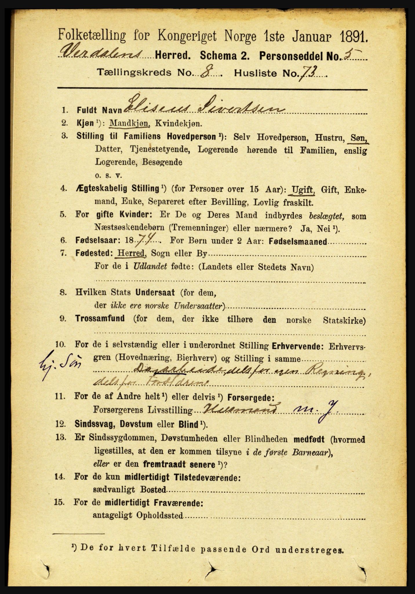 RA, 1891 census for 1721 Verdal, 1891, p. 4878