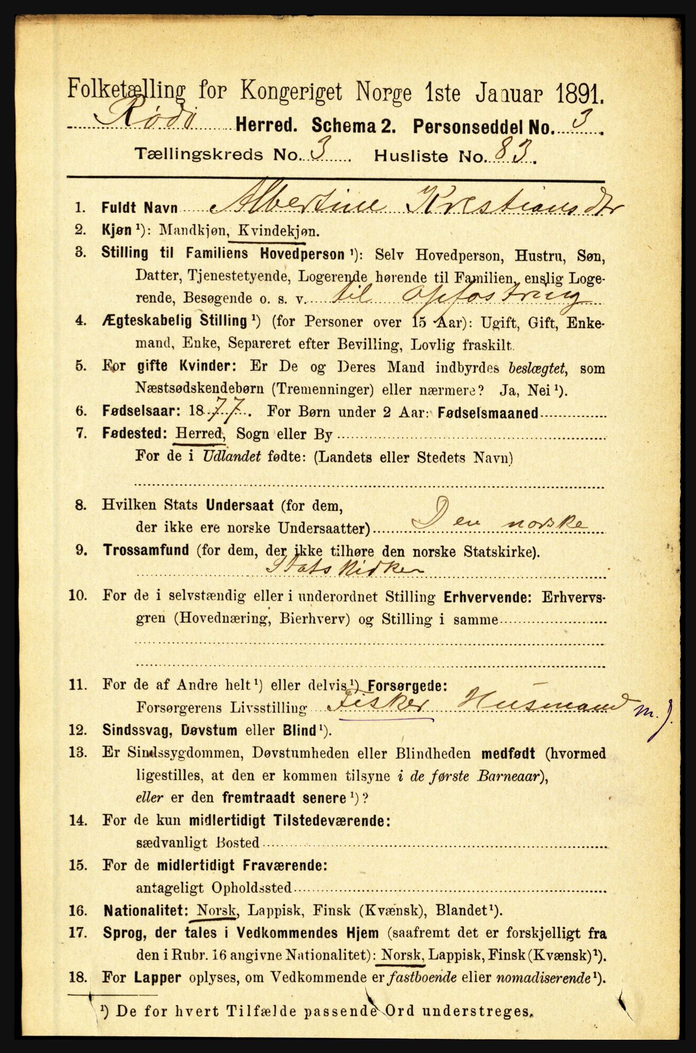 RA, 1891 census for 1836 Rødøy, 1891, p. 1477