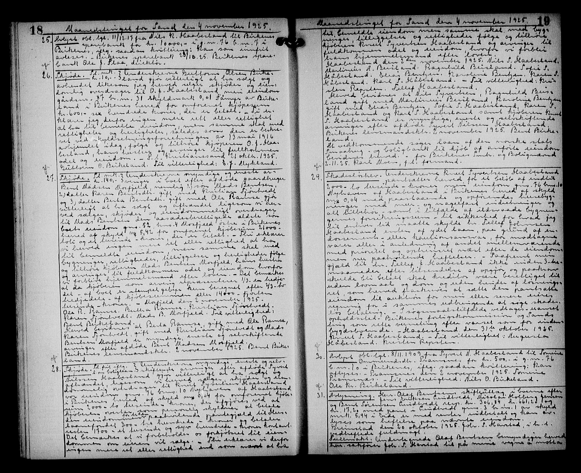 Vestre Nedenes/Sand sorenskriveri, AV/SAK-1221-0010/G/Gb/Gba/L0035: Mortgage book no. 61, 1925-1929, p. 18-19