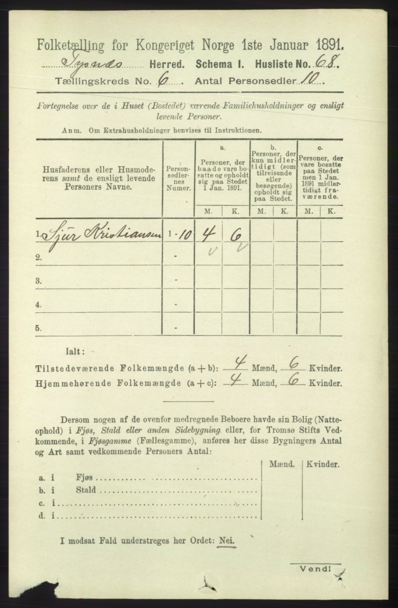 RA, 1891 census for 1223 Tysnes, 1891, p. 2367