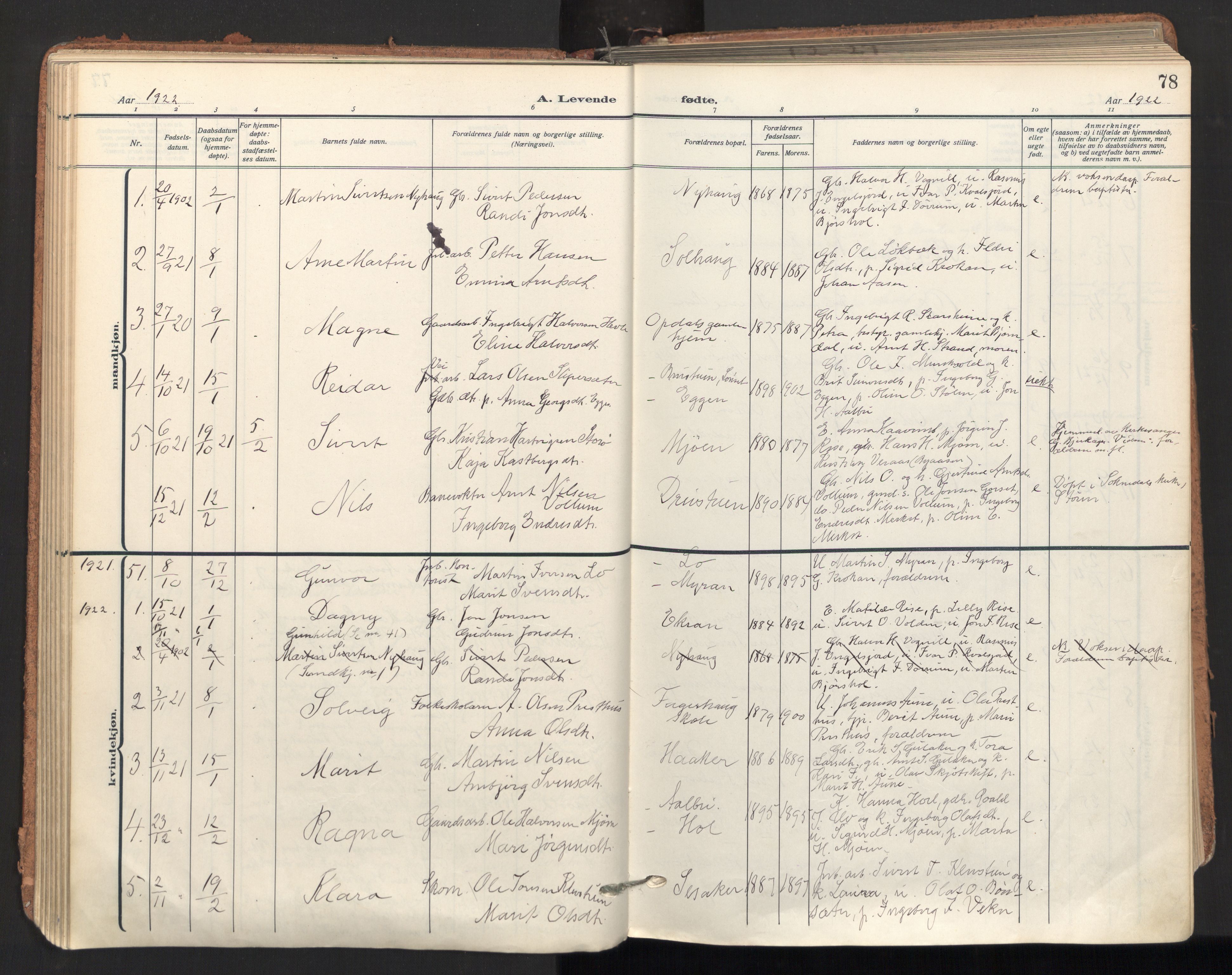Ministerialprotokoller, klokkerbøker og fødselsregistre - Sør-Trøndelag, SAT/A-1456/678/L0909: Parish register (official) no. 678A17, 1912-1930, p. 78