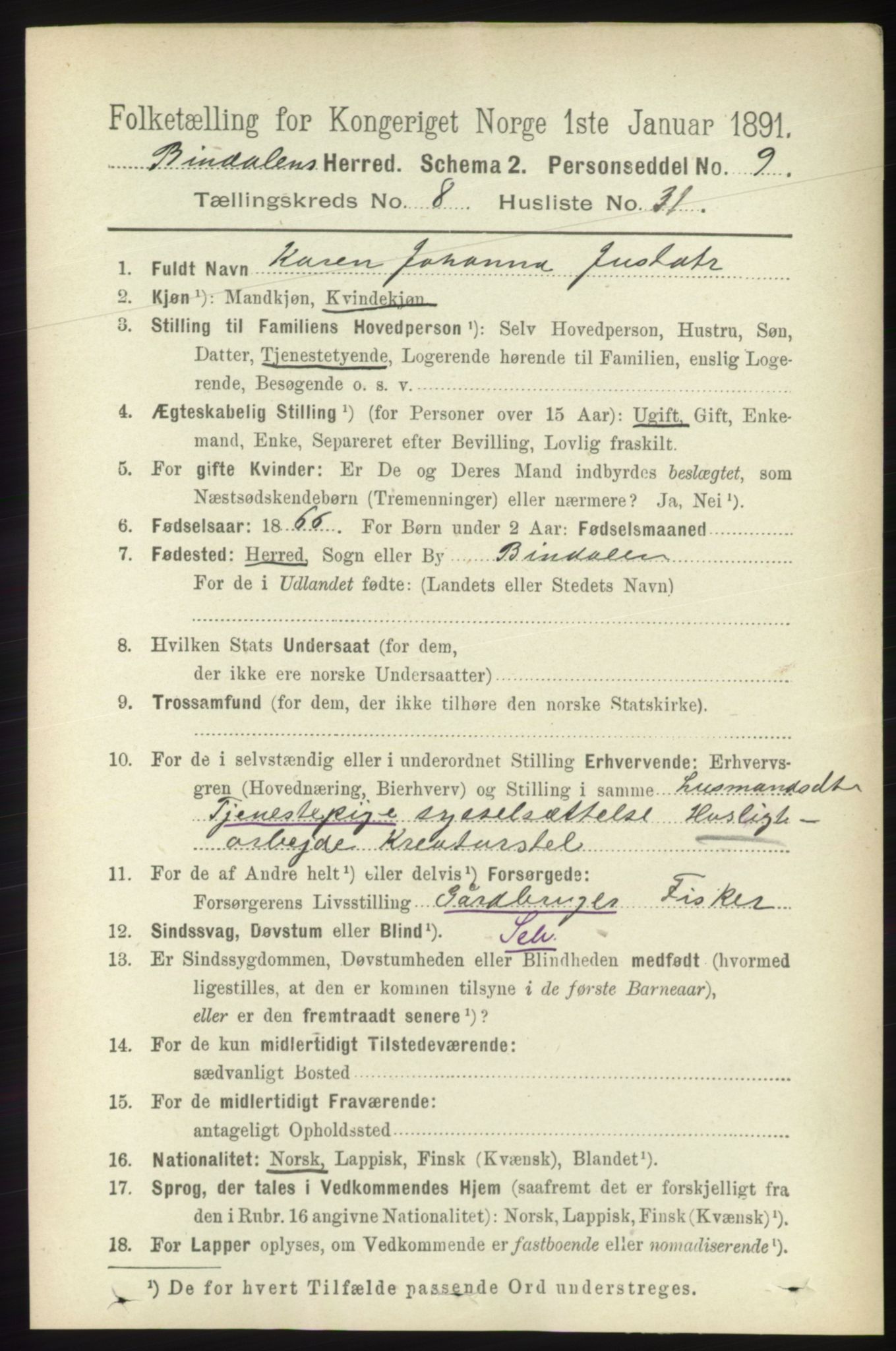 RA, 1891 census for 1811 Bindal, 1891, p. 2799