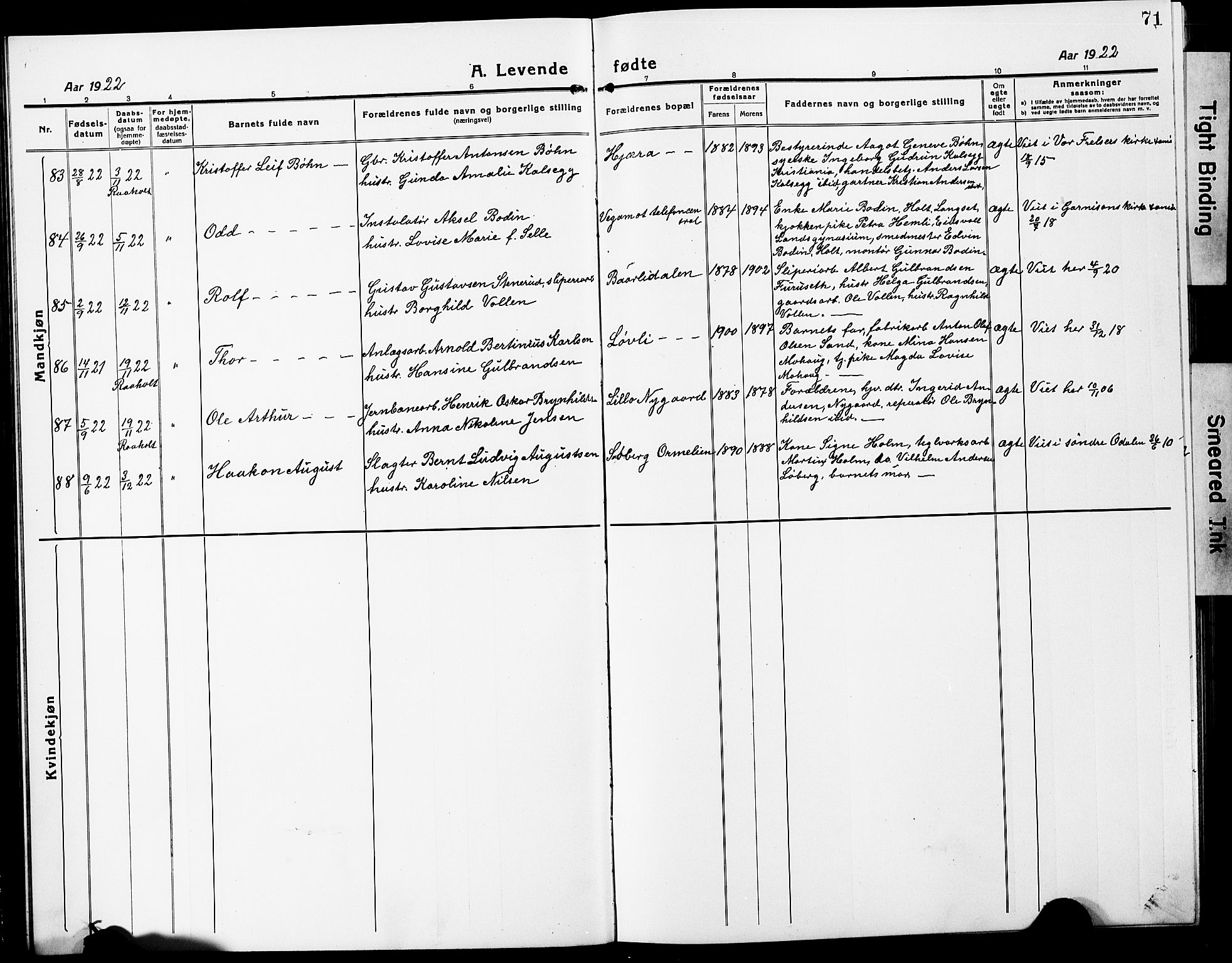 Eidsvoll prestekontor Kirkebøker, SAO/A-10888/G/Ga/L0010: Parish register (copy) no. I 10, 1919-1929, p. 71
