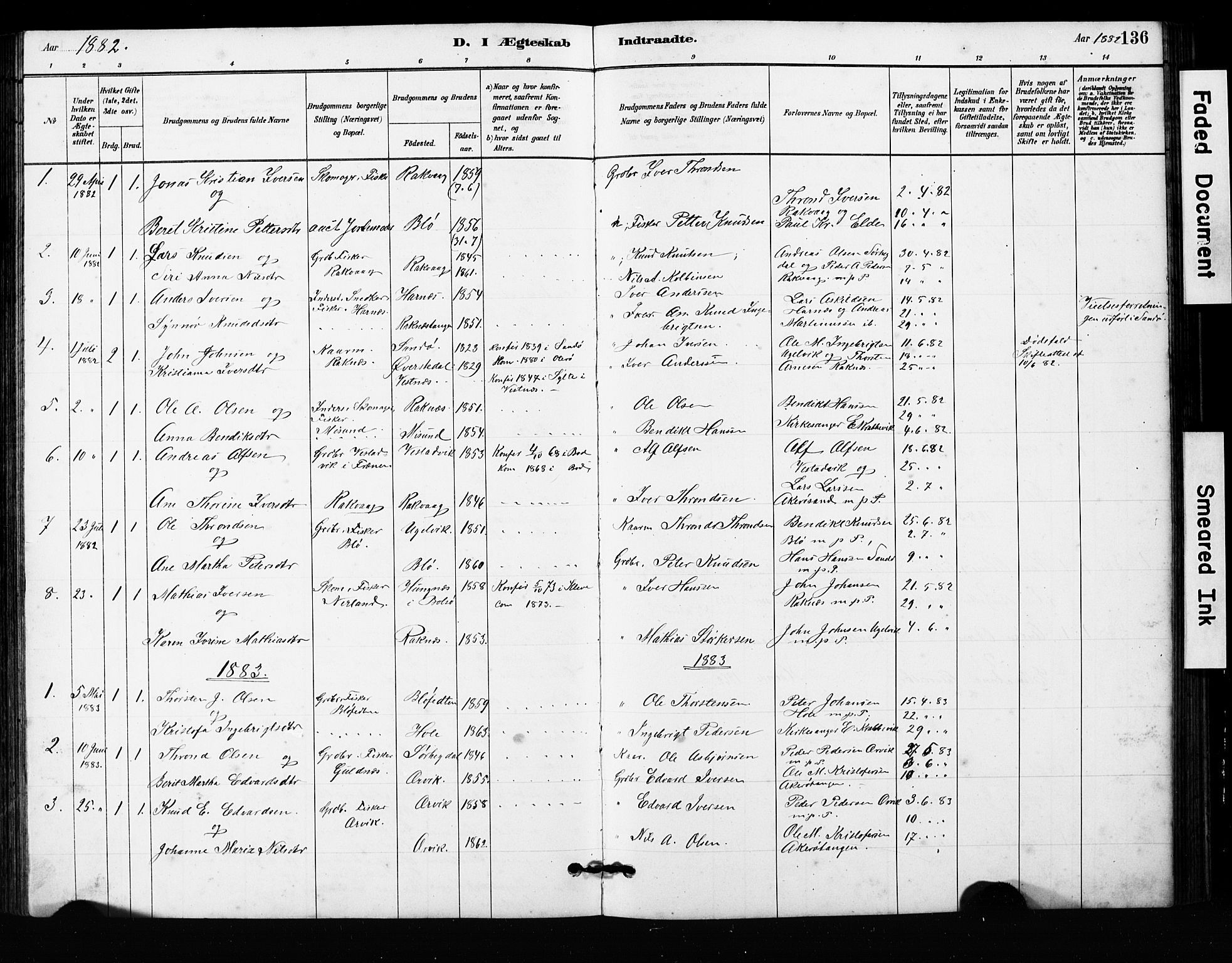 Ministerialprotokoller, klokkerbøker og fødselsregistre - Møre og Romsdal, AV/SAT-A-1454/563/L0737: Parish register (copy) no. 563C01, 1878-1916, p. 136