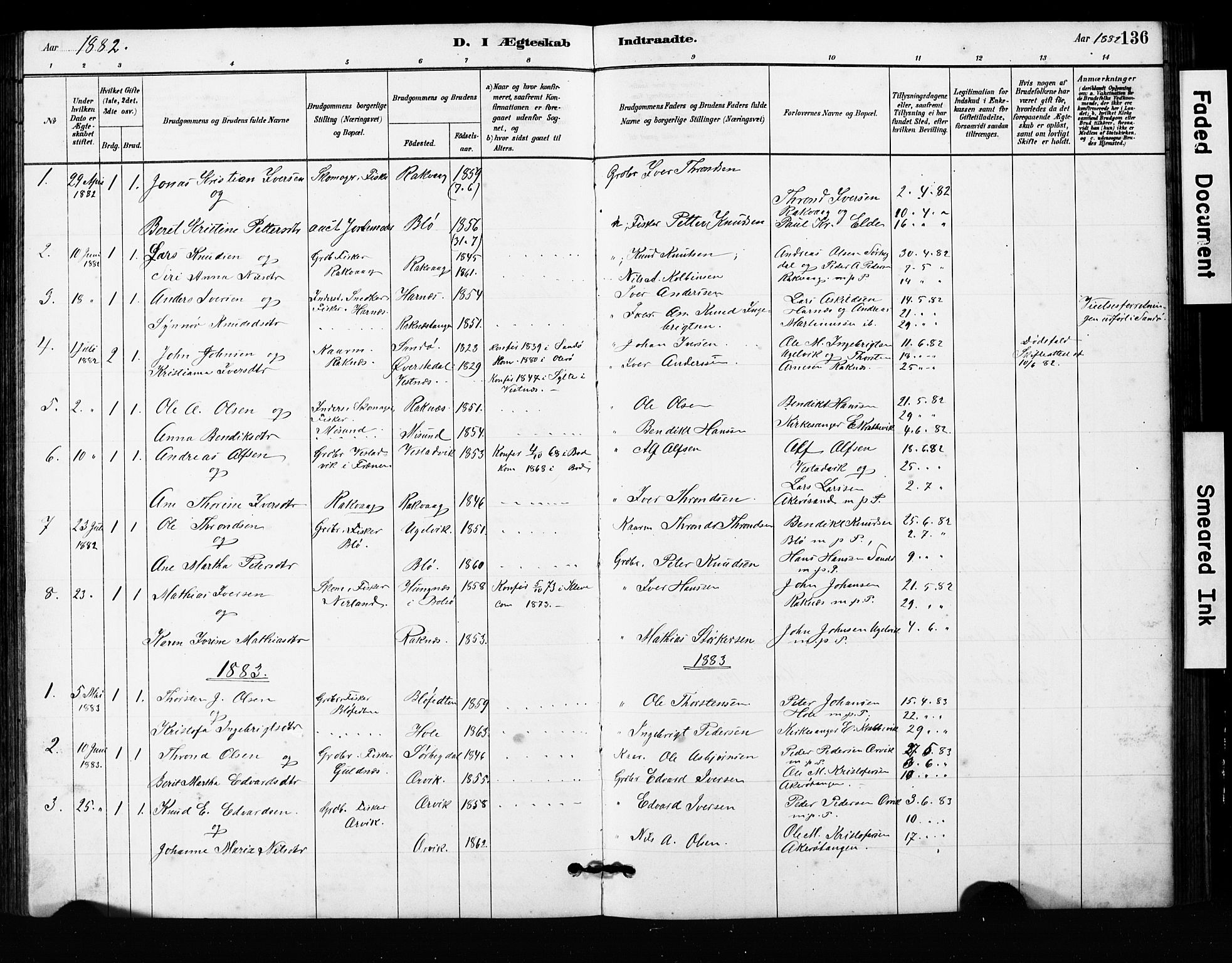 Ministerialprotokoller, klokkerbøker og fødselsregistre - Møre og Romsdal, AV/SAT-A-1454/563/L0737: Parish register (copy) no. 563C01, 1878-1916, p. 136